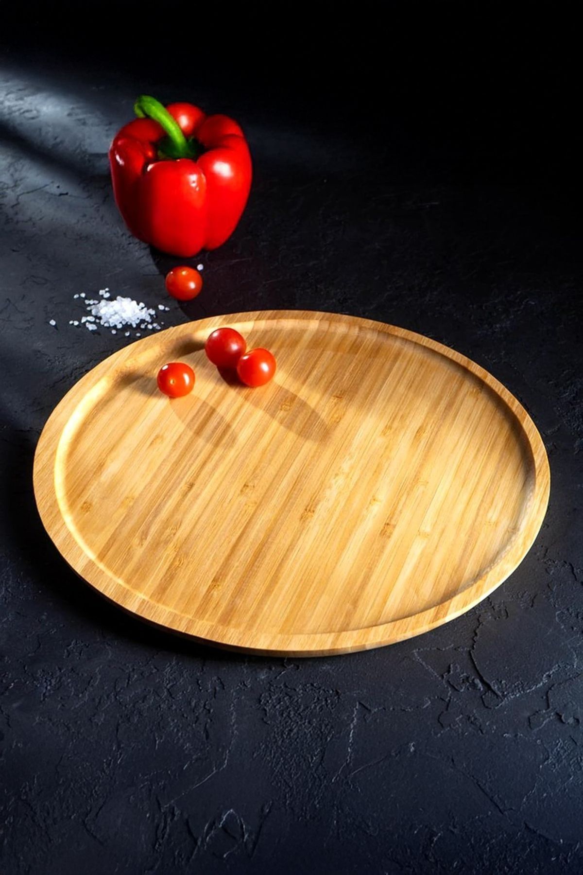 Deconox Bambu Lüx Yuvarlak Servis 30 * 30cm, Bambu Sunumluk & Çerezlik Yuvarlak Sunum Tabağı