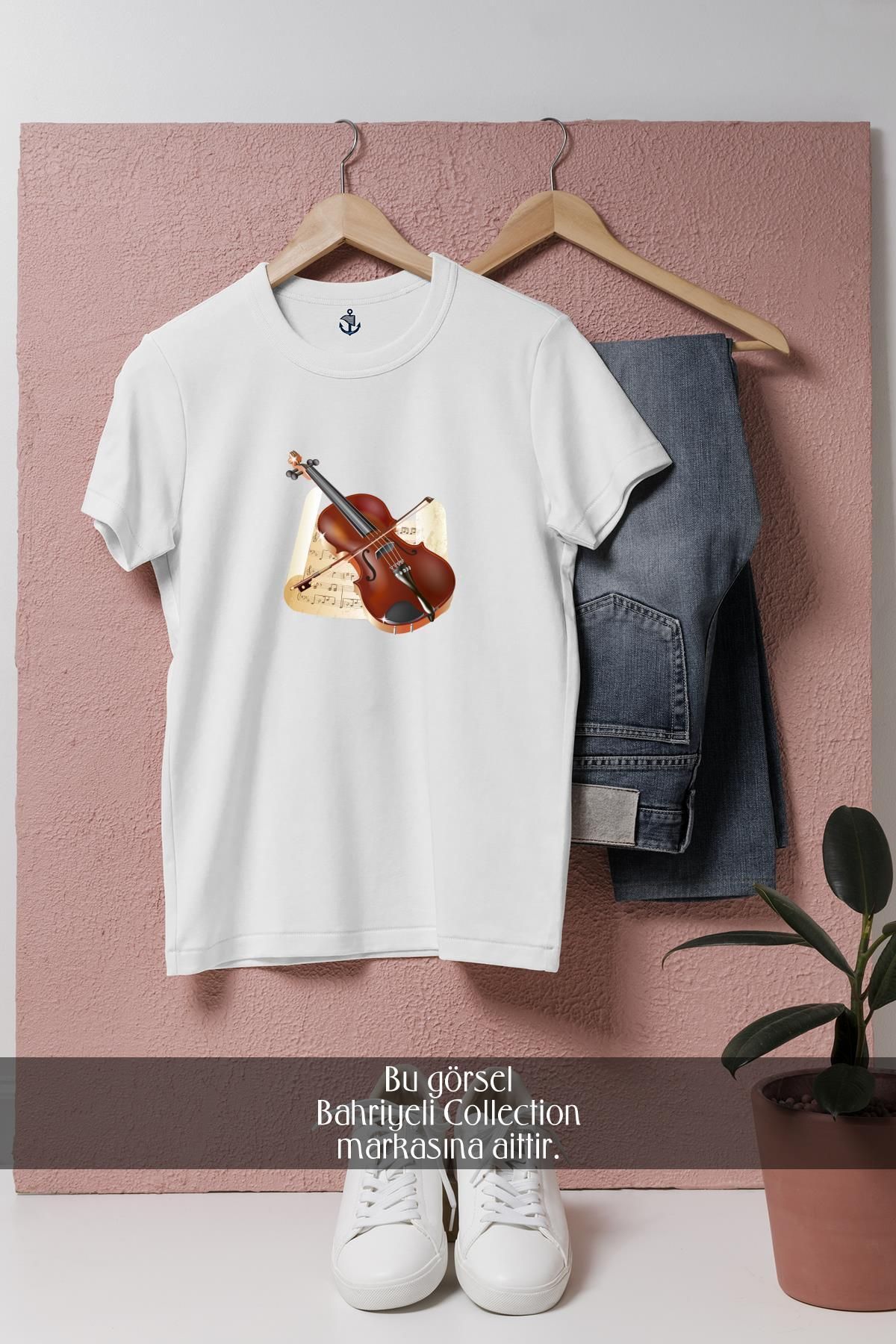Bahriyeli Collection Oversize Keman Ve Nota Tasarımlı Unisex T-Shirt