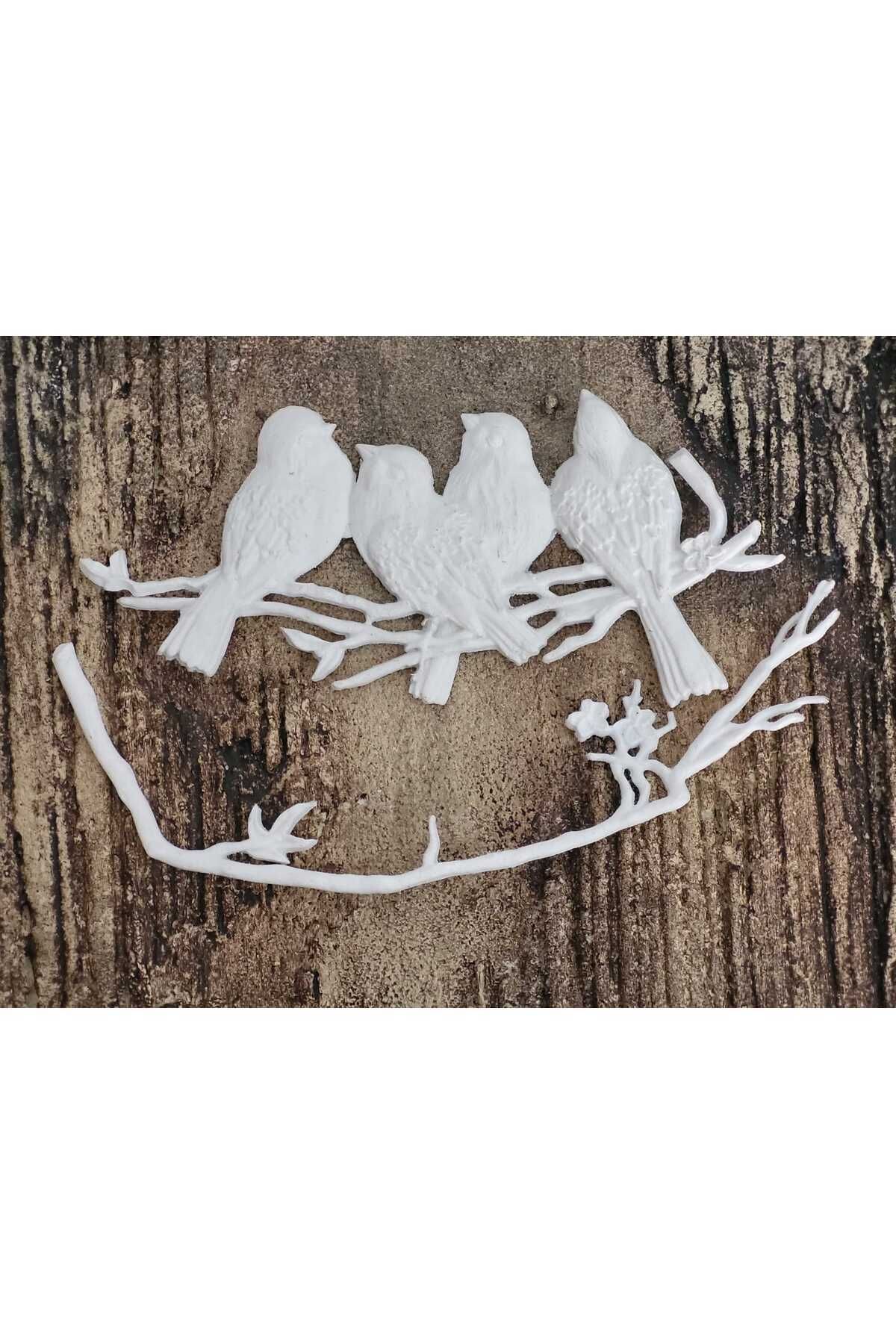 Elioure Ağaç Dalında Kuşlar 2 Parça Esnek Aplik 16x7cm, Ahşap, Mobilya Süsleme