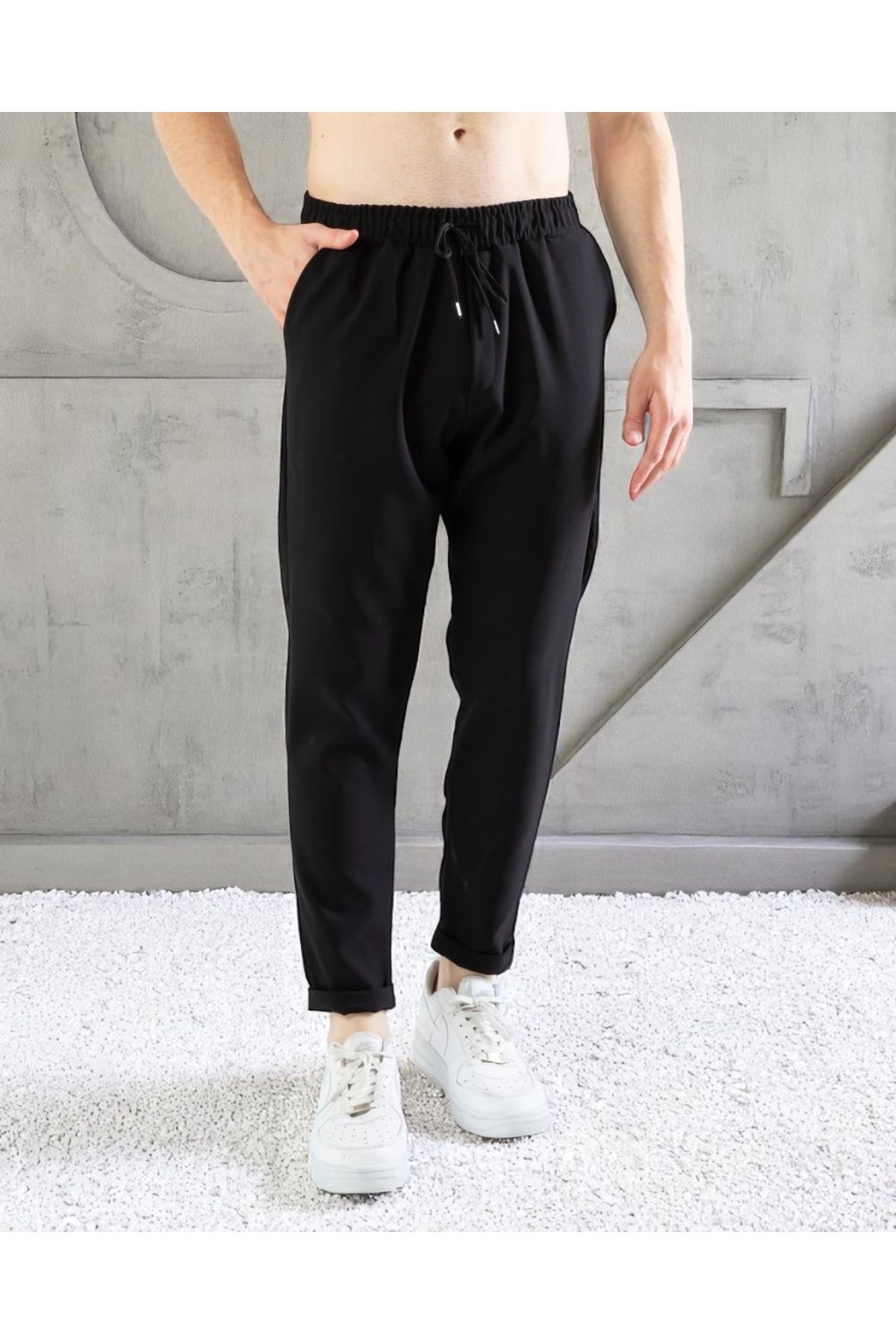 VOGUEMET Erkek Rahat Kalıp Bağcıklı Pantolon | Bilek Boy | Cepli Günlük Slim Fit Model