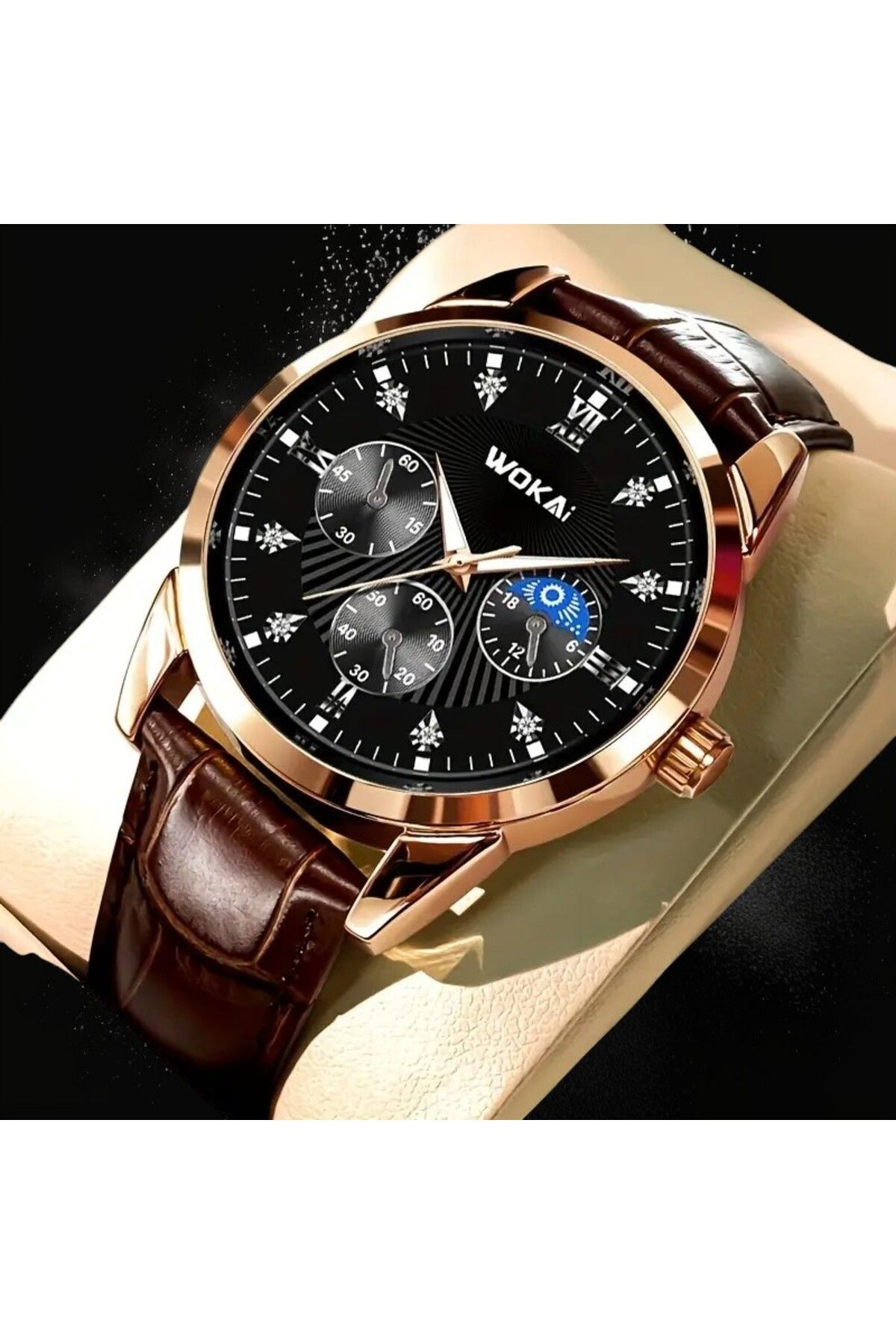 Feron accessories Altın Kasa Erkek Kol Saati – Deri Kordonlu Analog Saat TM-521
