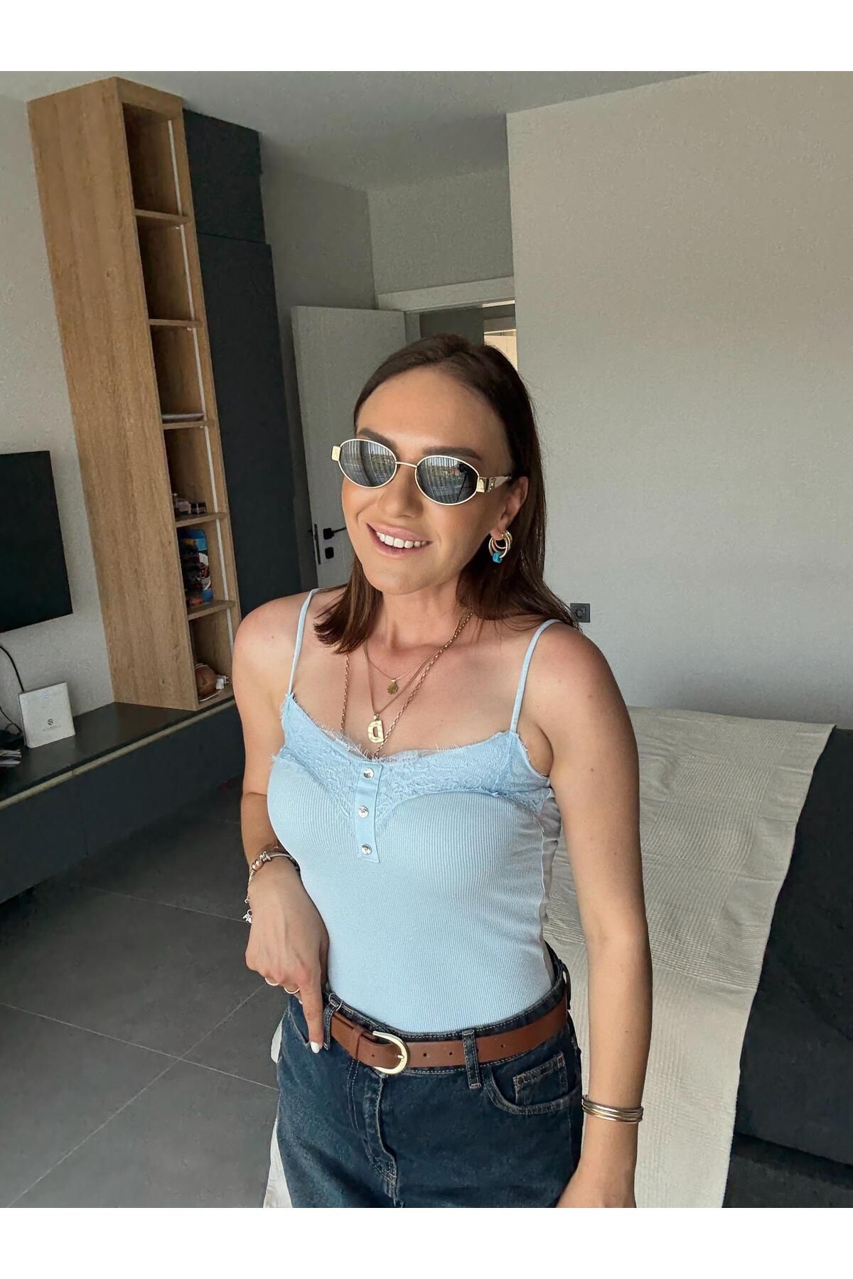 X-Young İp Askılı Dantelli Atlet AÇIK MAVİ