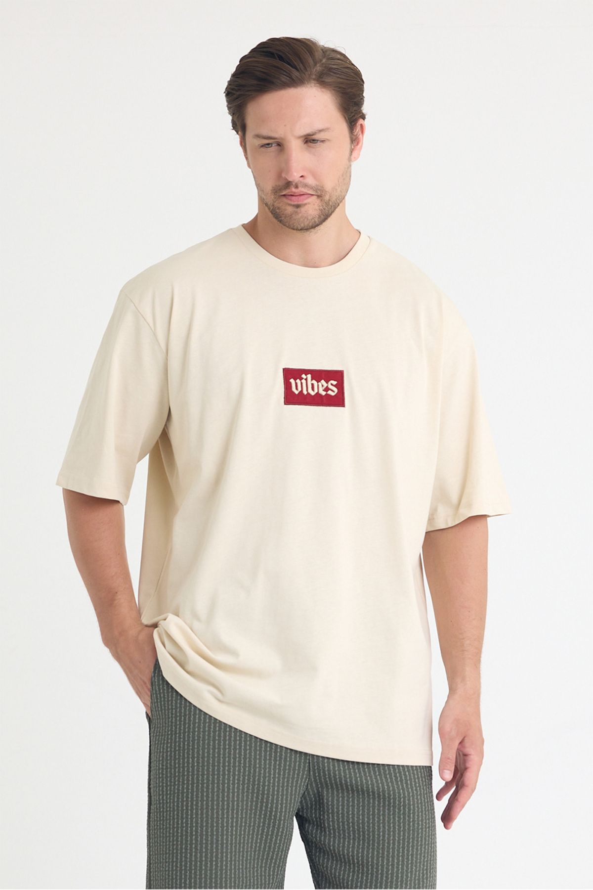 gothamvibes Erkek Relaxed 003 Oversize Krem T-Shirt