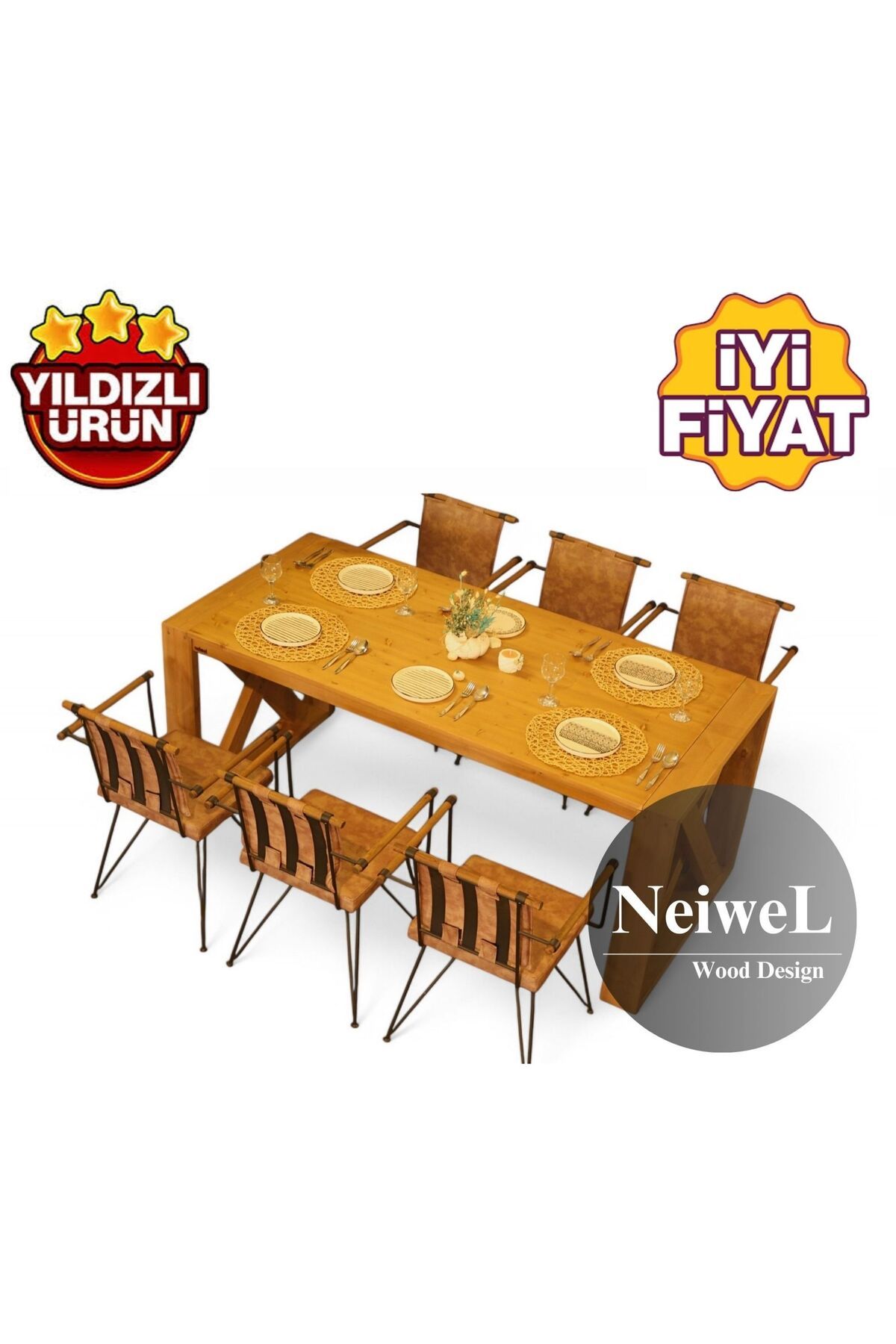 Neiwel Velmar Doğal Ahşap Yemek Masası-80-240