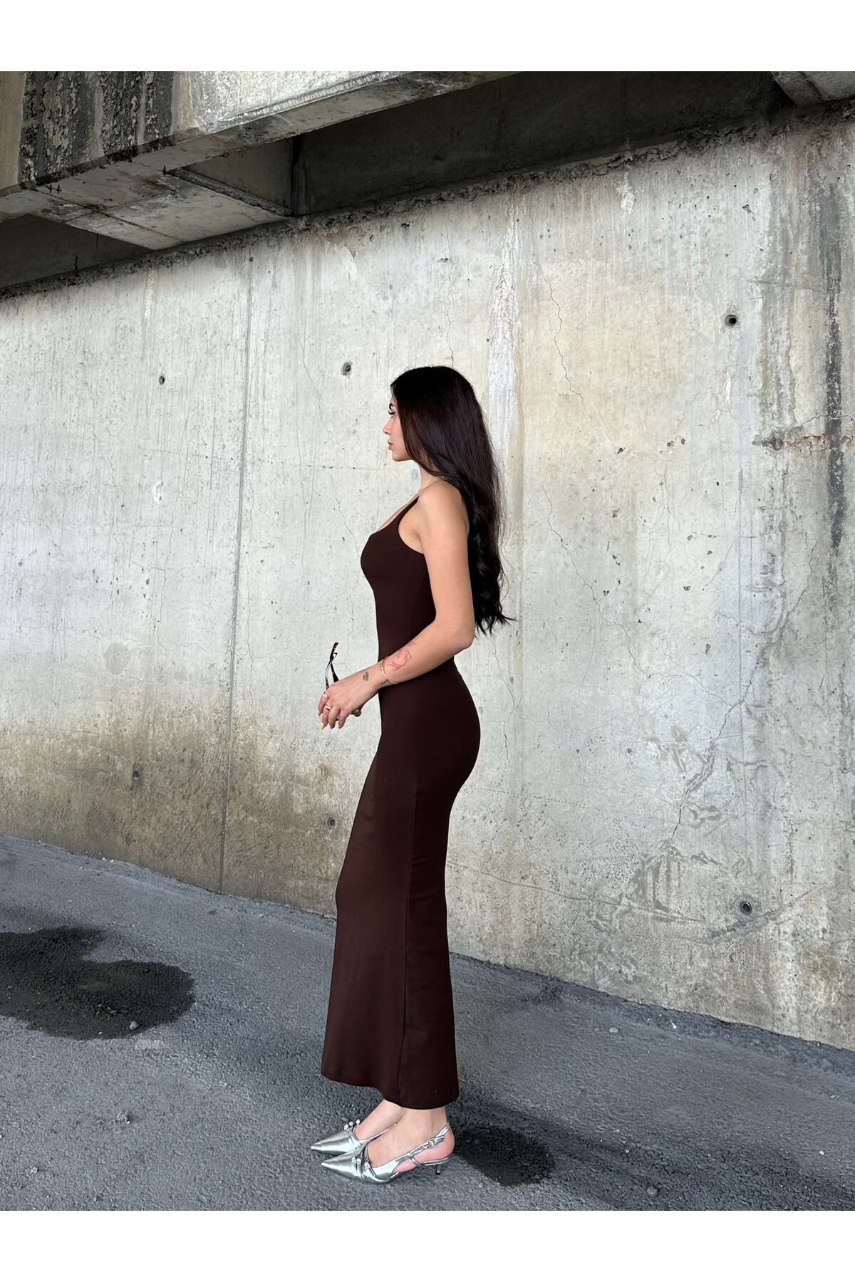 ELBEY  Uzun Kare Yaka Elbise - Görsel 8