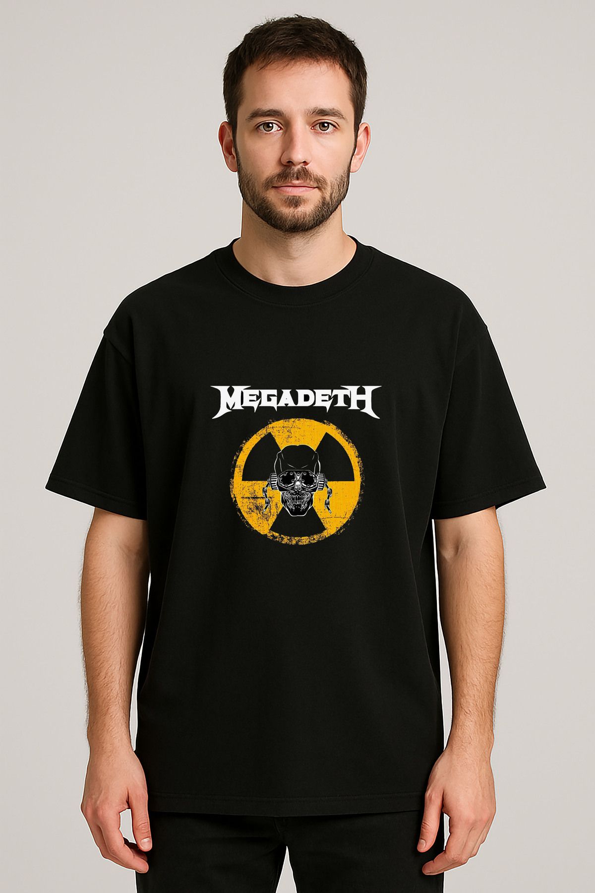 sielta Megadeth Müzik Grubu Baskılı Bisiklet Yaka Oversize Siyah Tişört Thsirt