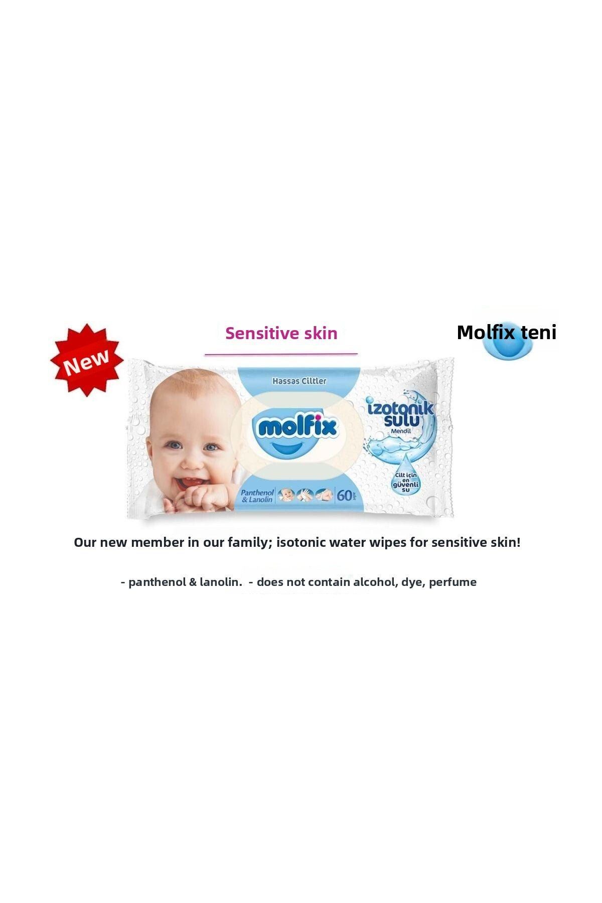 Molfix-Isotonic Sensitive Skin - Set of 18 60 Sheets Wet Towel Wipes with Plastic Cover 3