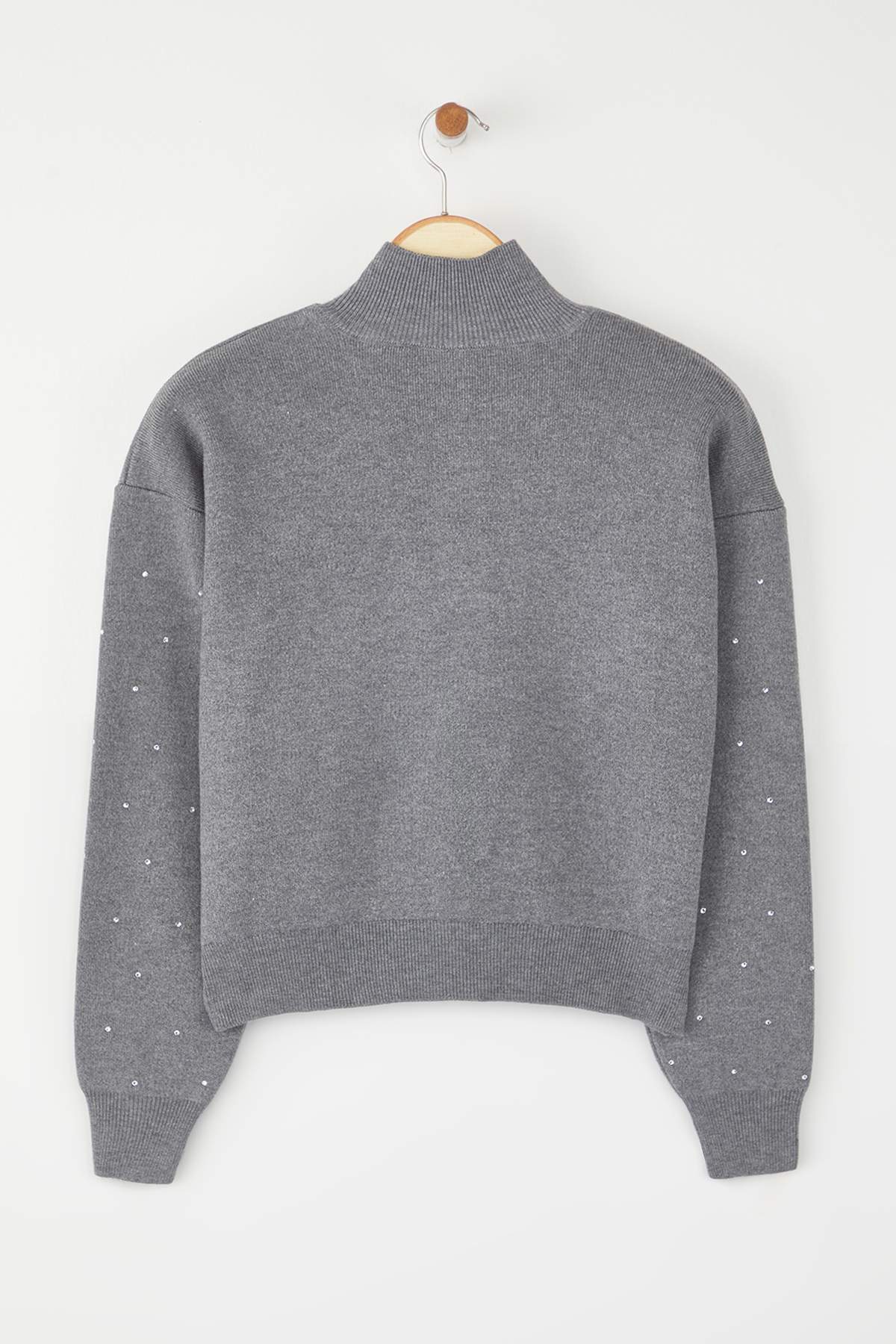 Trendyolmilla  Antrasit Premium İplik/Özel İplikli Taş Detaylı Triko Kazak TWOAW26KZ00039 - Görsel 6