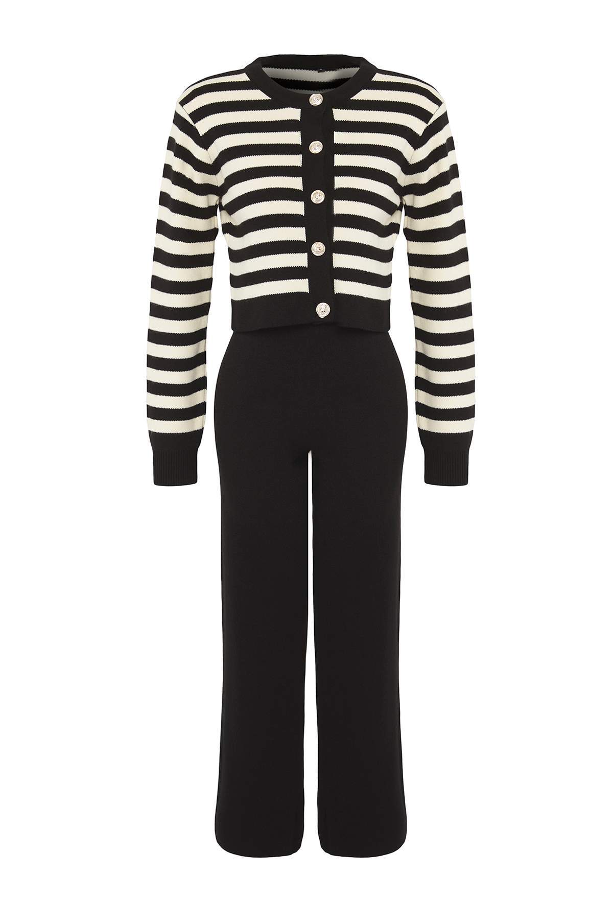 Trendyolmilla  Siyah*001 Crop/Kısa Triko Alt-Üst Takım TWOAW25AU00026 - Görsel 5