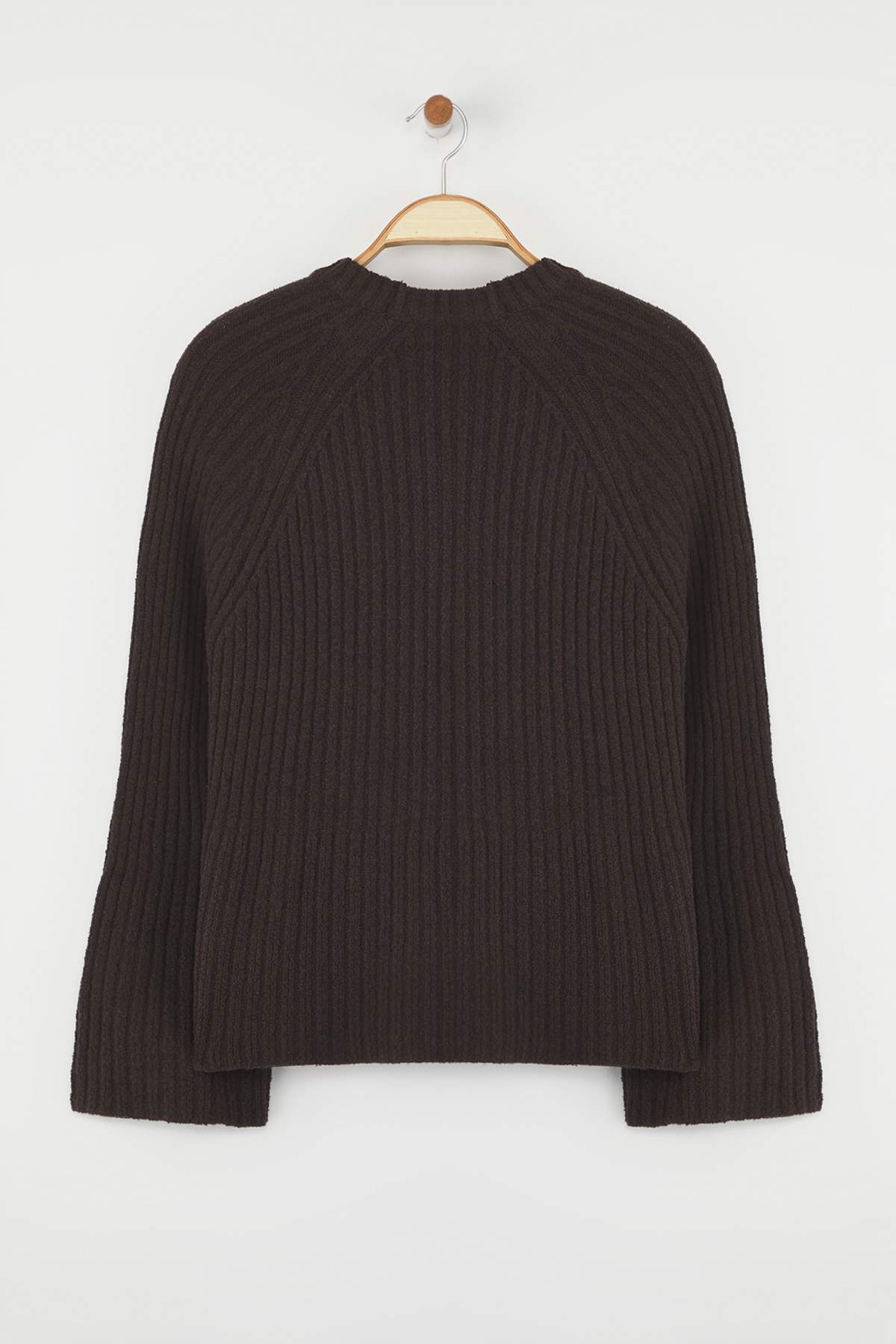 Trendyolmilla  More Sustainable Kahverengi Geniş Kalıp Peplum Detaylı Pamuklu Triko Kazak TWOAW25KZ00305 - Görsel 11