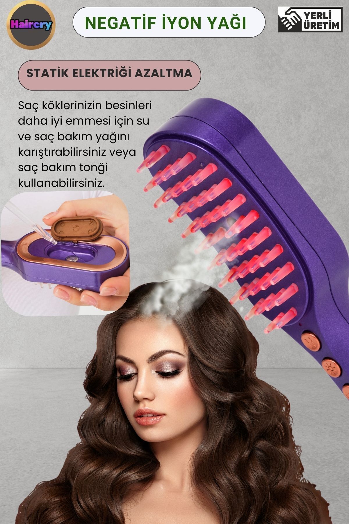 Saç Bakım Cihazı – Buhar, Masaj ve Işık Terapisi ile Kepeğe ve Dökülmeye Karşı — HairCRY Mor — تصویر 9 از 9