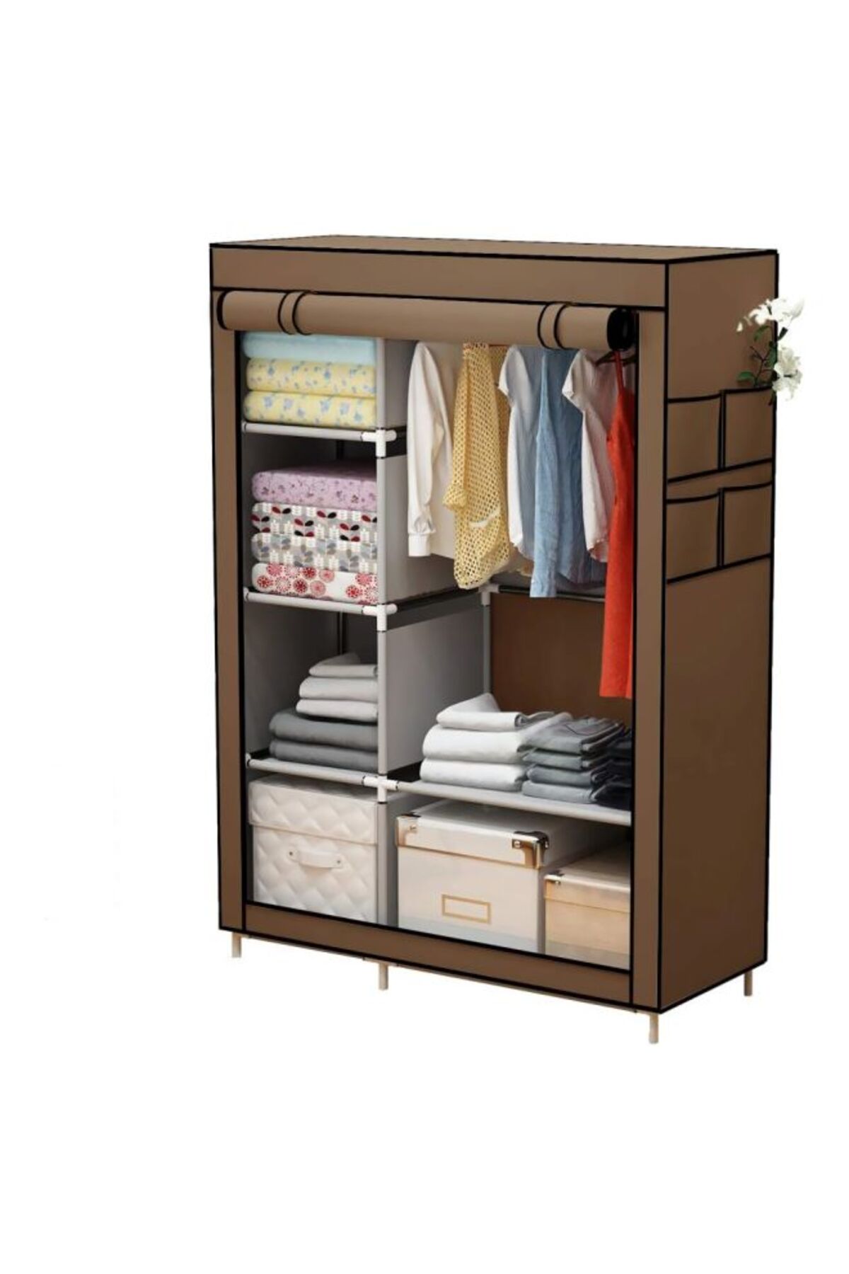 خزانة ملابس قابلة للطي ومنظم أمتعة مع قضبان تعليق ورف ملابس 105 × 170 × 45 سم