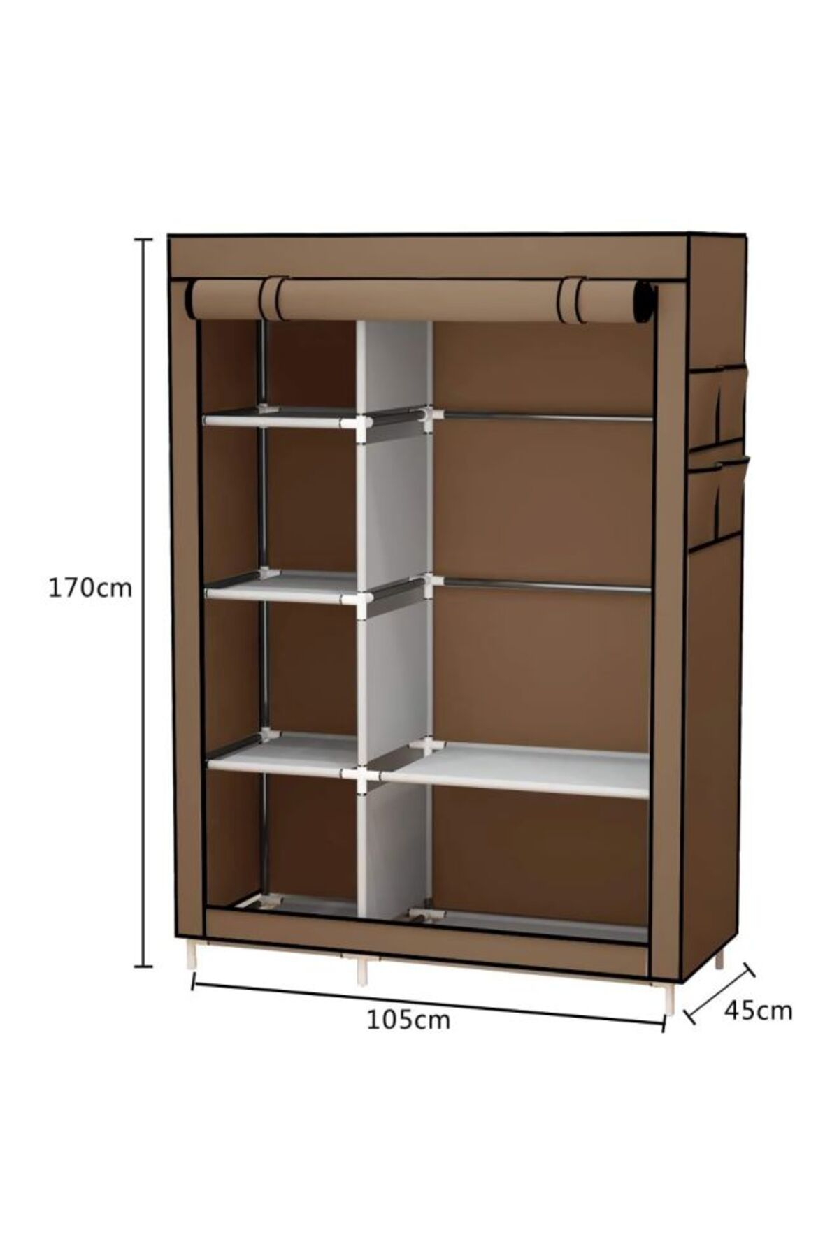 خزانة ملابس قابلة للطي ومنظم أمتعة مع قضبان تعليق ورف ملابس 105 × 170 × 45 سم