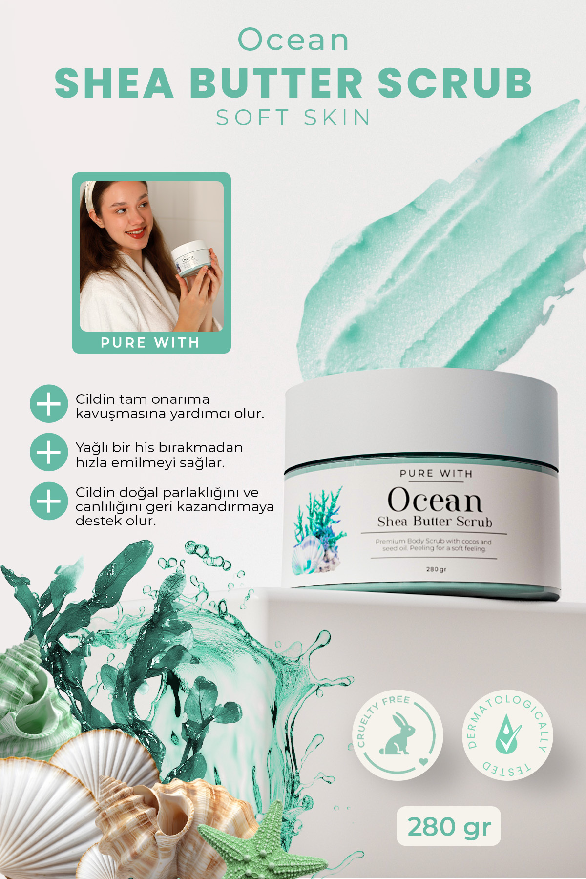 Purewith Ocean Shea Butter Body Scrub - Nourishing, Purifying and Moisturizing 280g