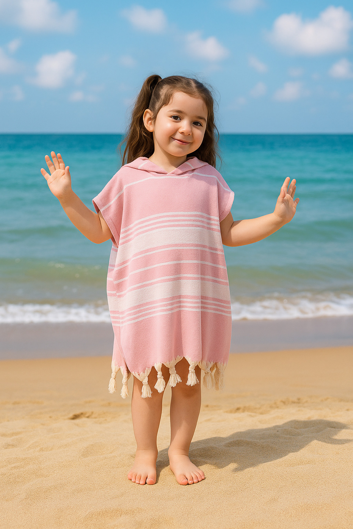 Formeya Çocuk Bornoz Panço %100 Pamuk Plaj Havlusu Peştemal Pembe fotoğrafı 2 (önizleme)