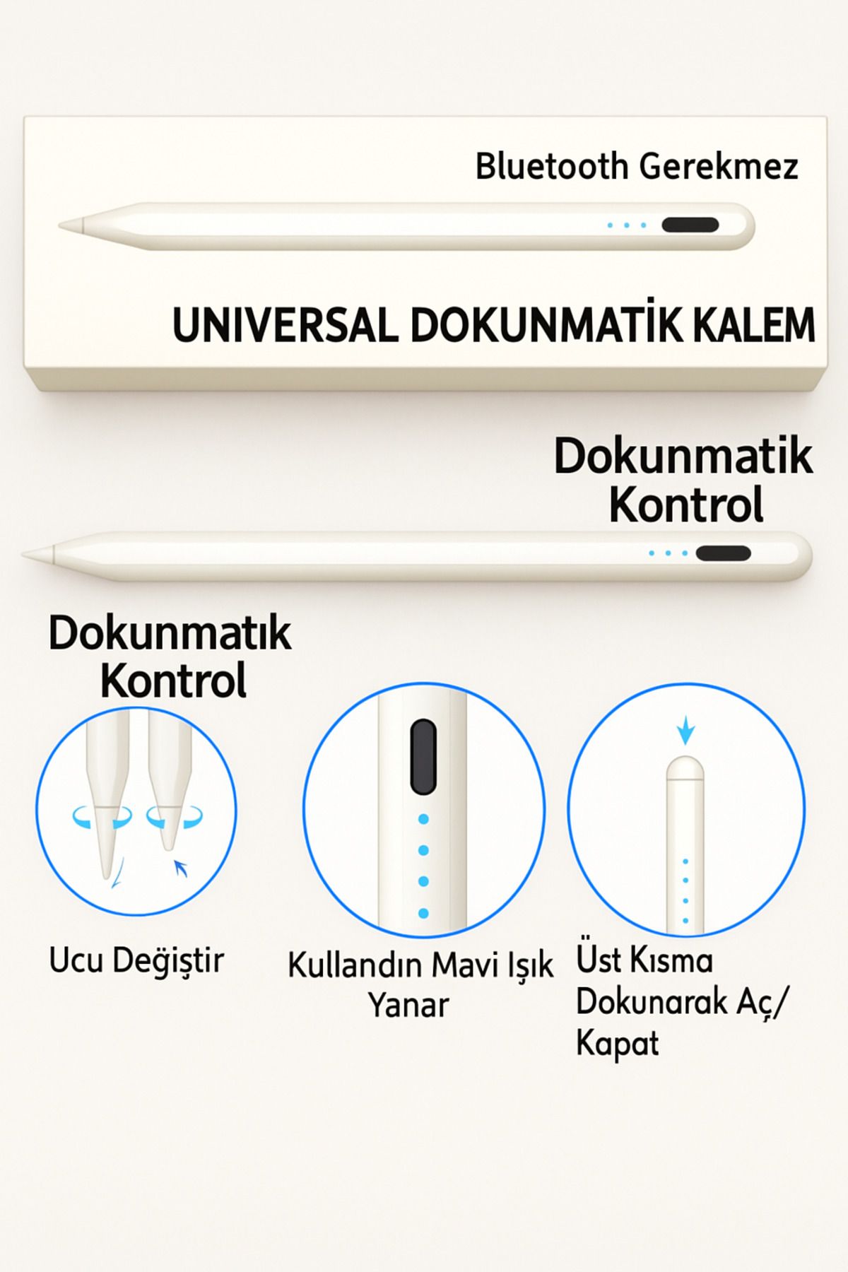 Qifit Universal Dokunmatik Stylus Kalem - USB-C Sarjli, Bluetooth’suz, iOS Android Uyumlu