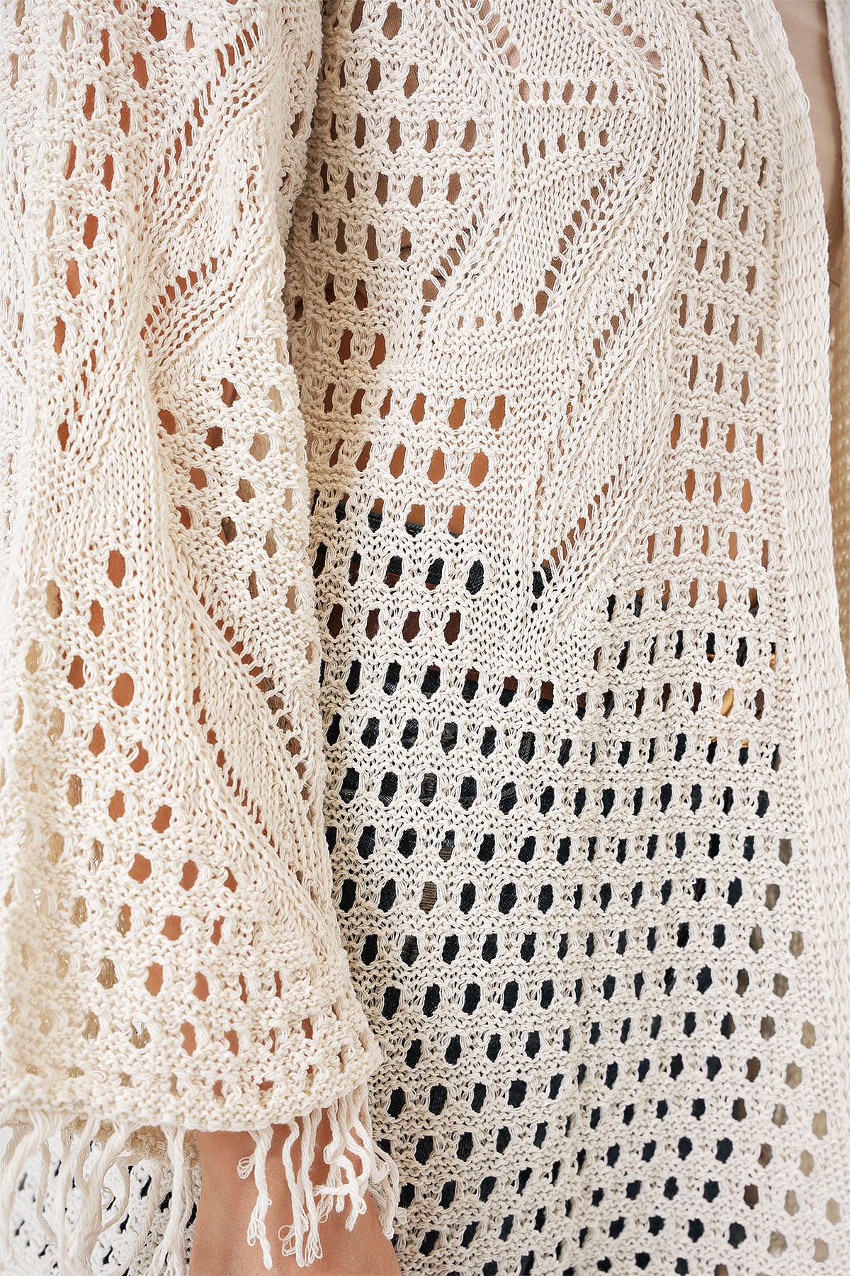 Bigdart-15857 Oversize Cardigan with Openwork/Hole - Stone 6