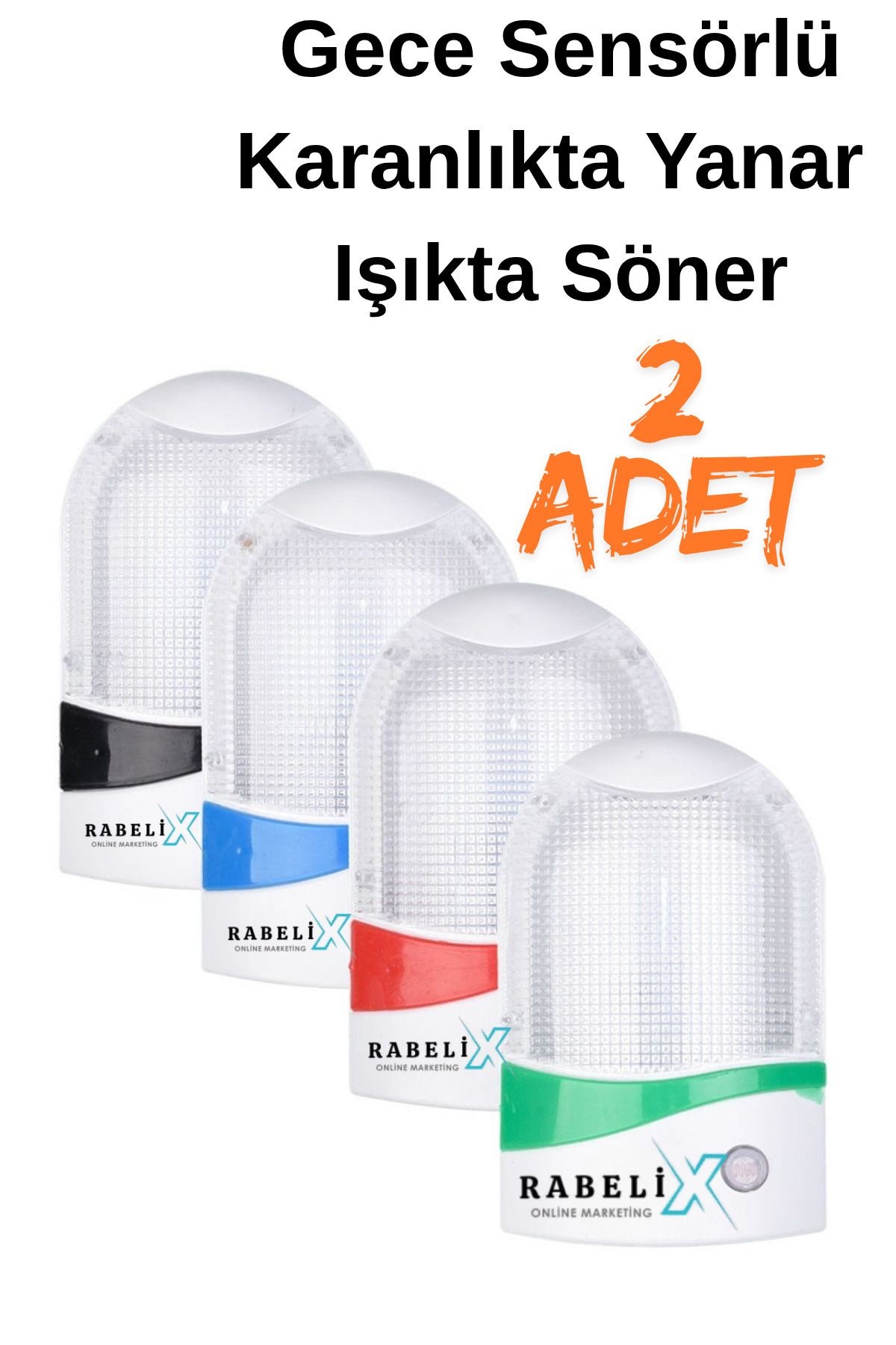 Rabelix Online Marketing 2 Adet Sensörlü Fotoselli Beyaz Led Işık Karanlıkta Otomatik Yanar Çocuk Odası Lambası