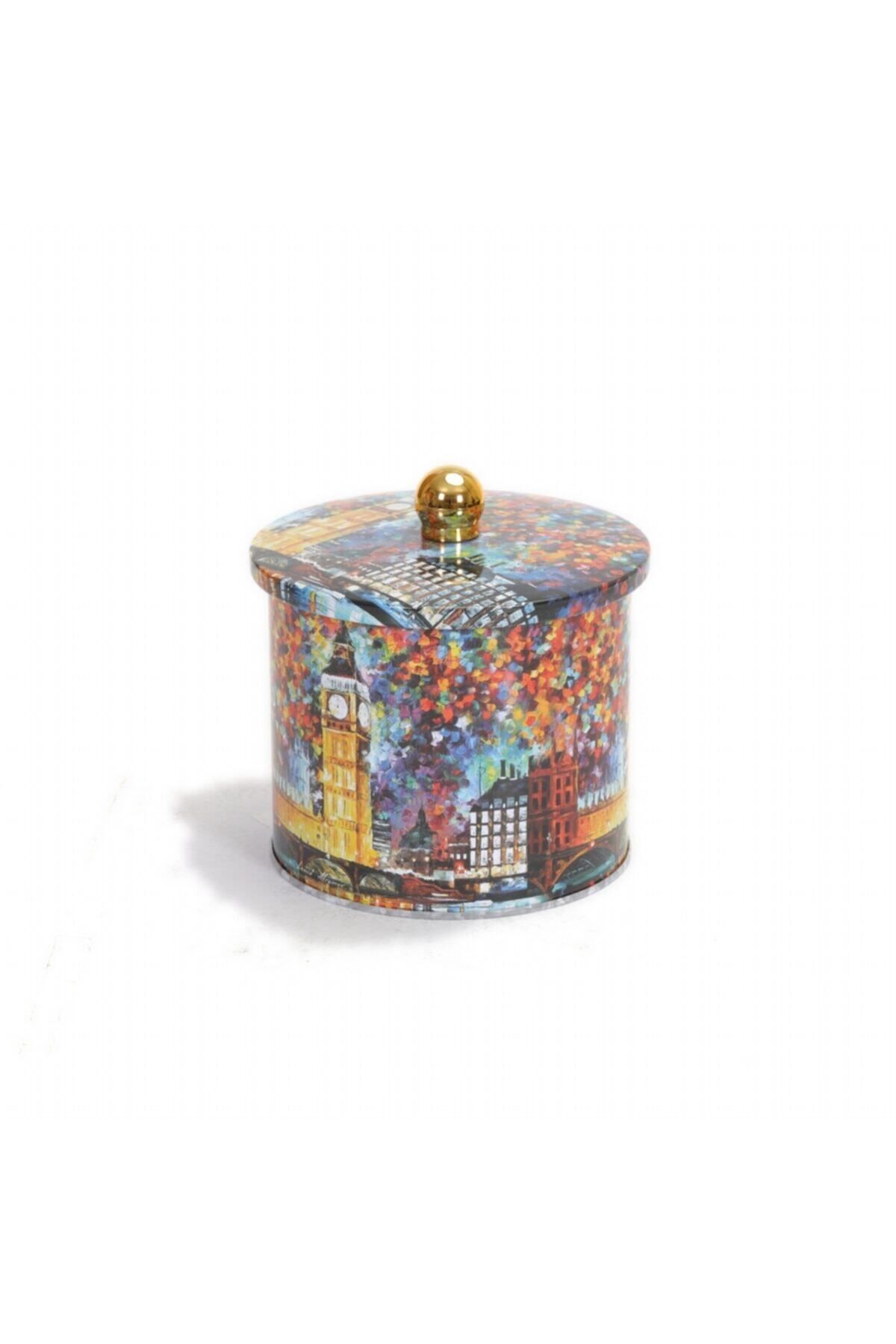 EVLE-Ef142-01 Afremov Big Ban Patterned Round Metal Storage Container 14 Cm 4