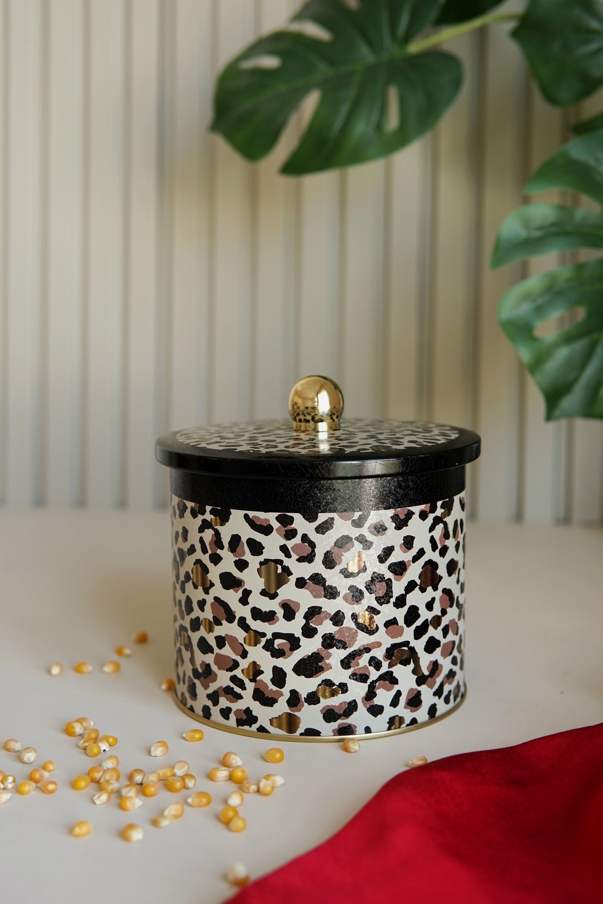 EVLE-Leo Patterned Round Metal Storage Container, Storage Storage Container 14 X 12.5 Cm, 1.7 Liter Er142-V4 3