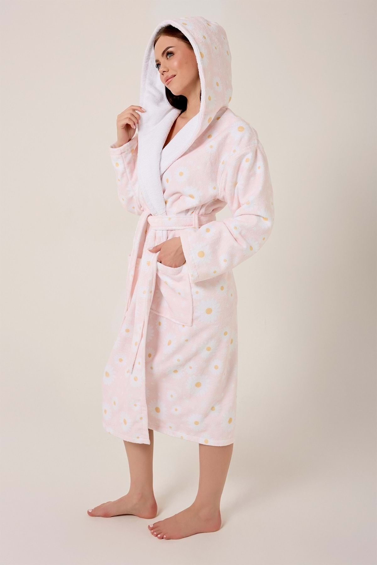 VEVİEN HOME-Daisy Patterned Digital Printed Hooded Bathrobe 4