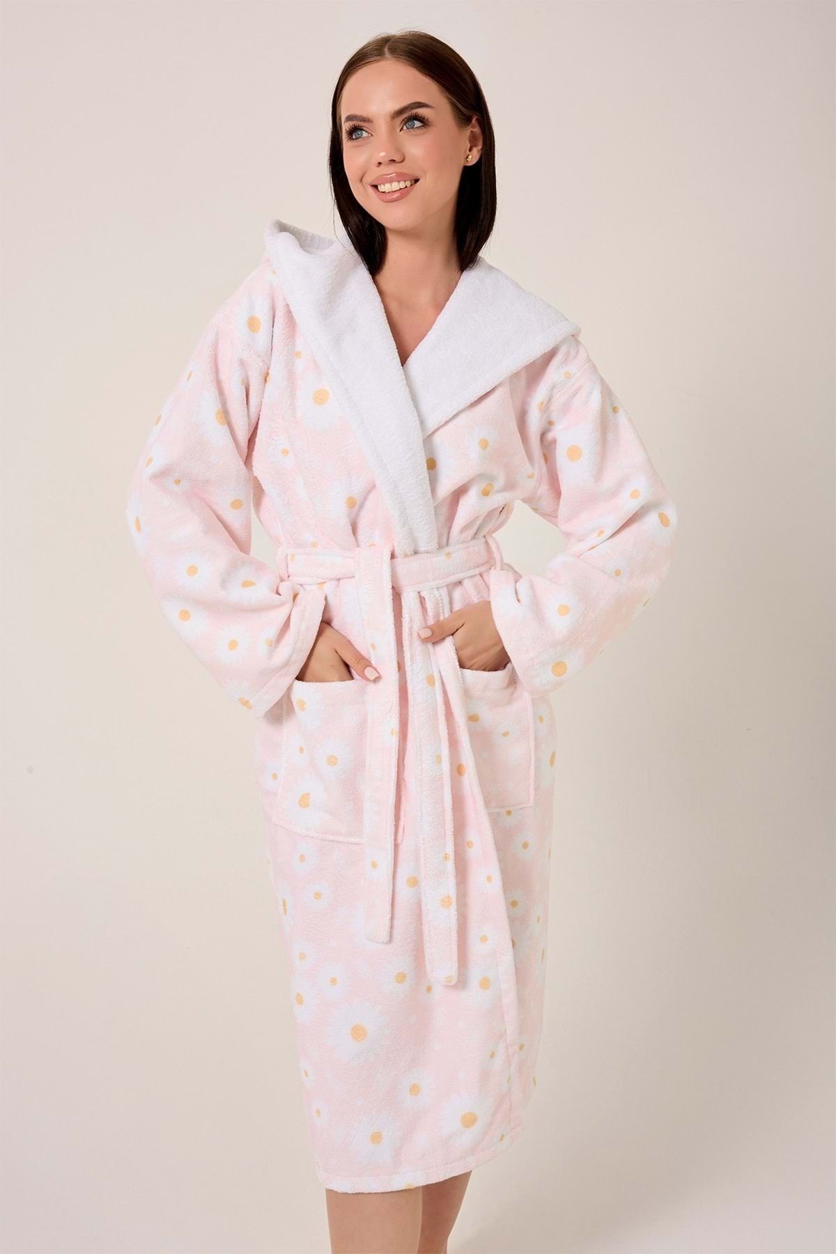 VEVİEN HOME-Daisy Patterned Digital Printed Hooded Bathrobe 3