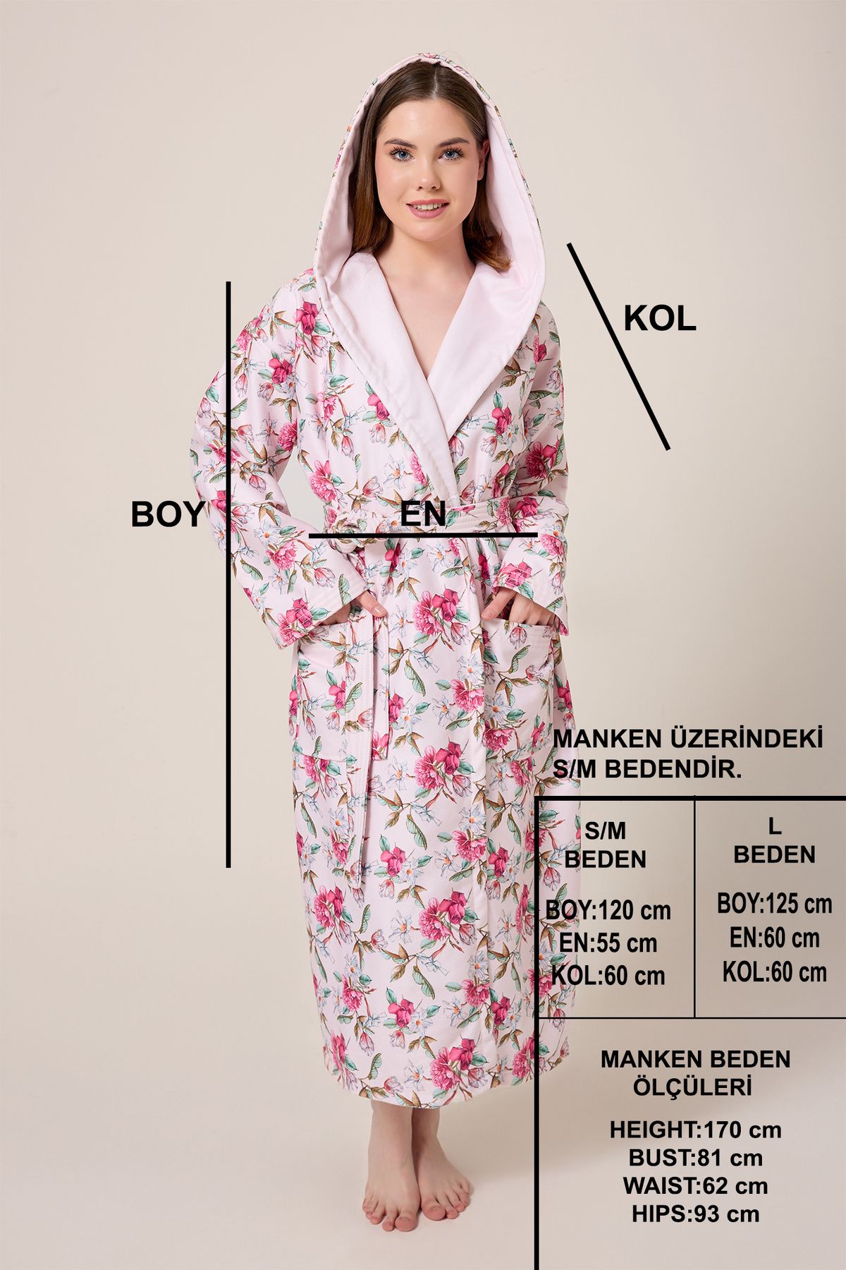 VEVİEN HOME-Peonia Fiore Patterned Digital Printed Hooded Bathrobe 5