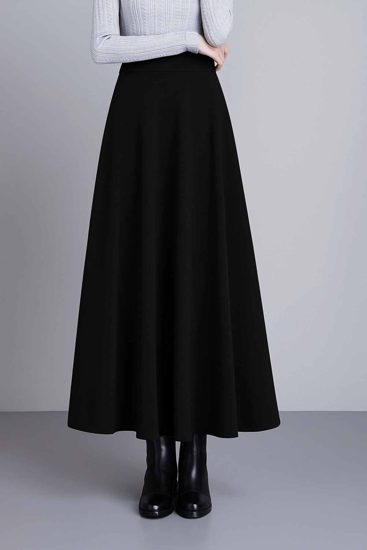 WAYS  Kadın Siyah Uzun Mevlana Etek Tesettür & Günlük Şıklık Dalgıç Kumaş - Görsel 2