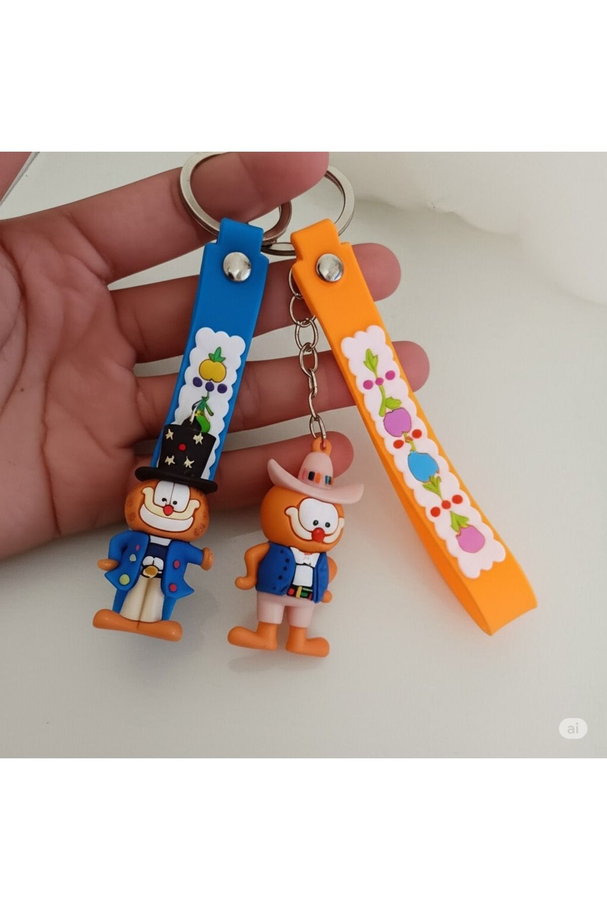 FAMEMUS ACCESSORY Sevimli Karakter Garfield Figürlü Renkli Anahtarlık Seti – 2'li Silikon Kayışlı Çanta Aksesuar
