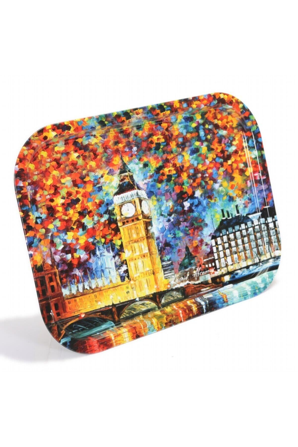 EVLE-Ef164-01 Afremov Big Ban Patterned Rectangular Tray 29x40 Cm 4