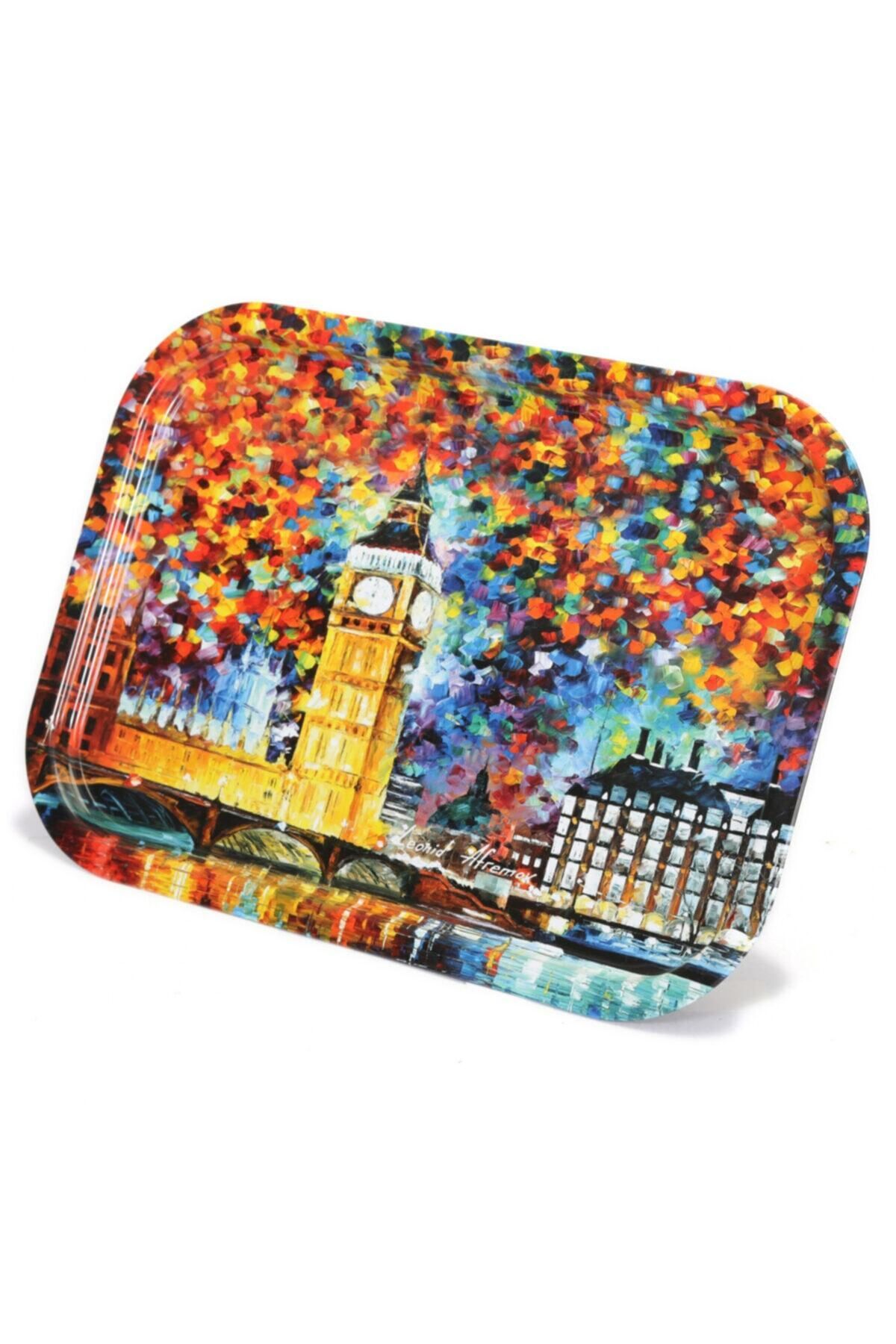 EVLE-Ef164-01 Afremov Big Ban Patterned Rectangular Tray 29x40 Cm 5