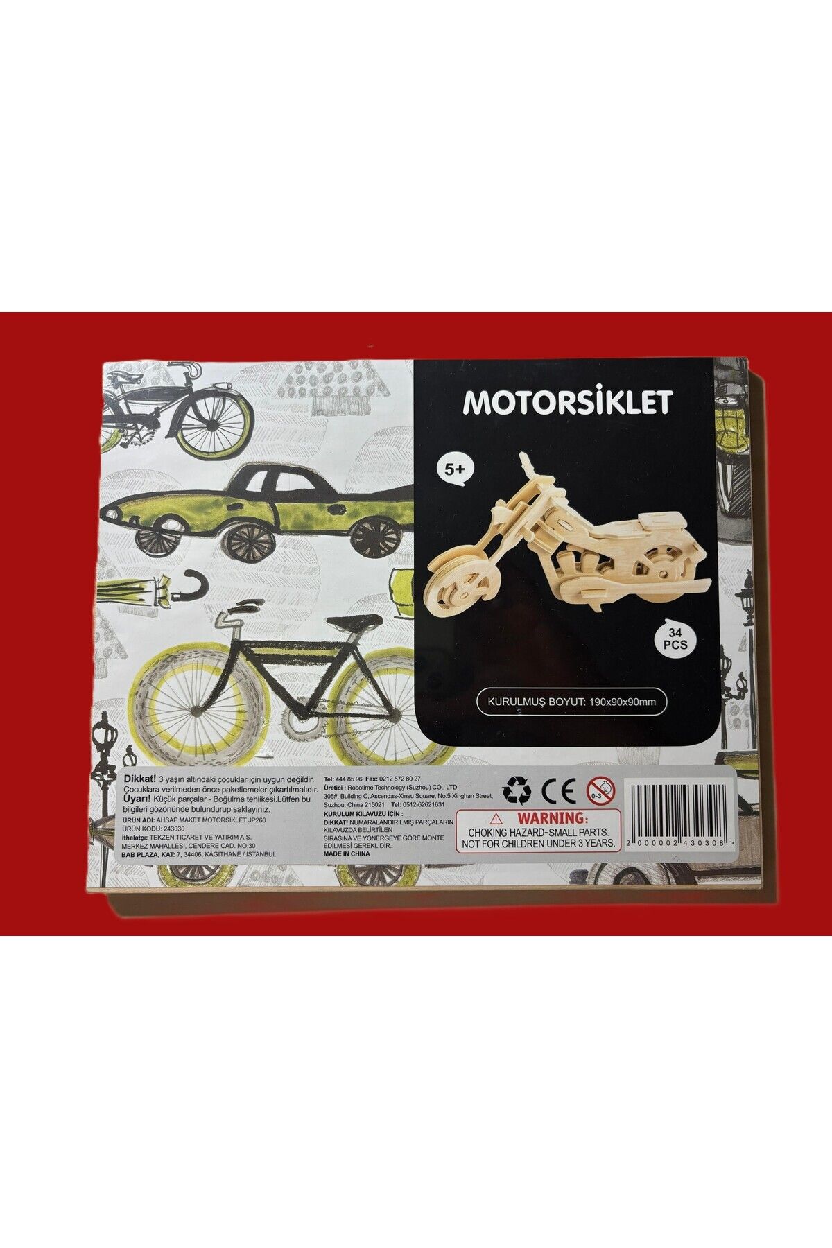 Robotime TEKZEN Boyanabilir Ahşap Maket MOTORSİKLET 34 parça 19x9x9 cm