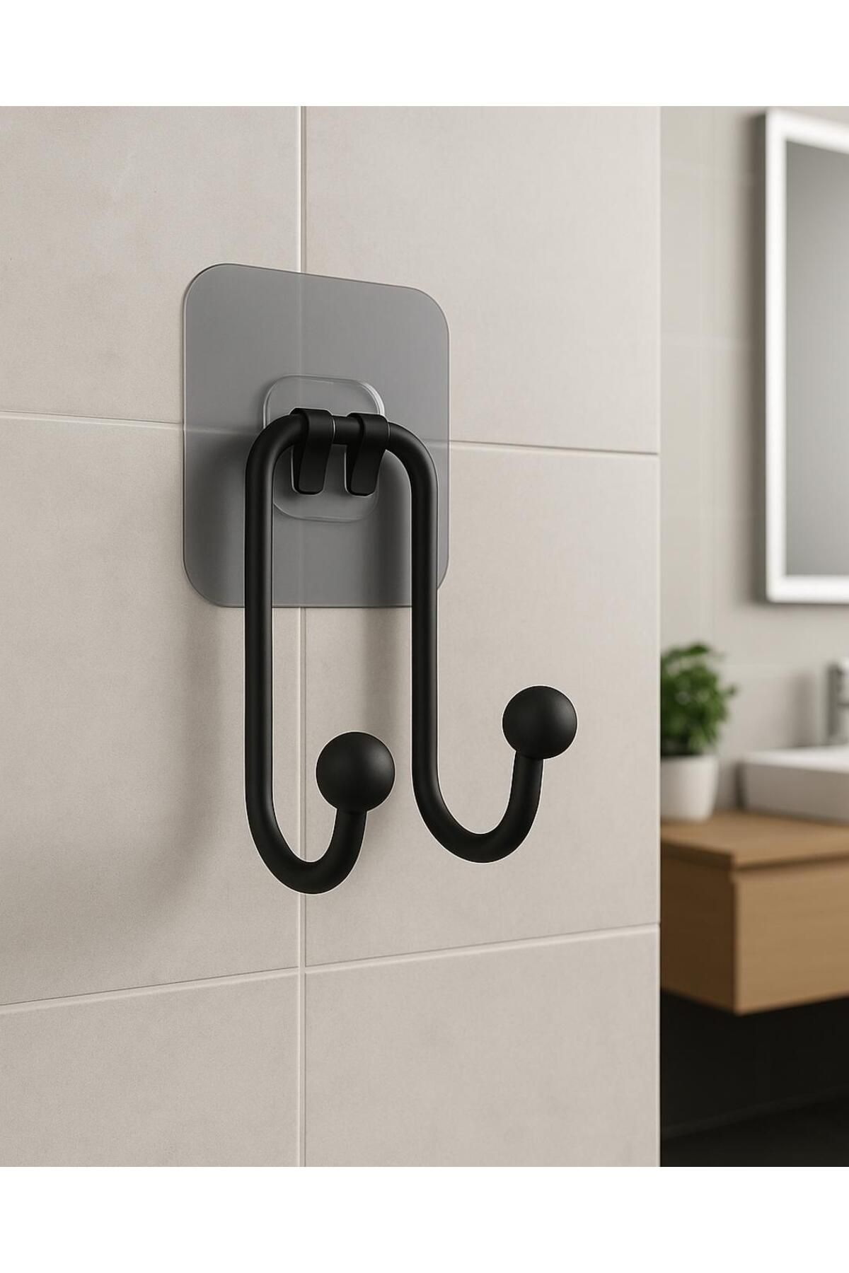 Grassi Yapışkanlı 2 Adet Çift Kancalı Banyo Mutfak Askısı Metal Askılık Duvar Askı Organizer
