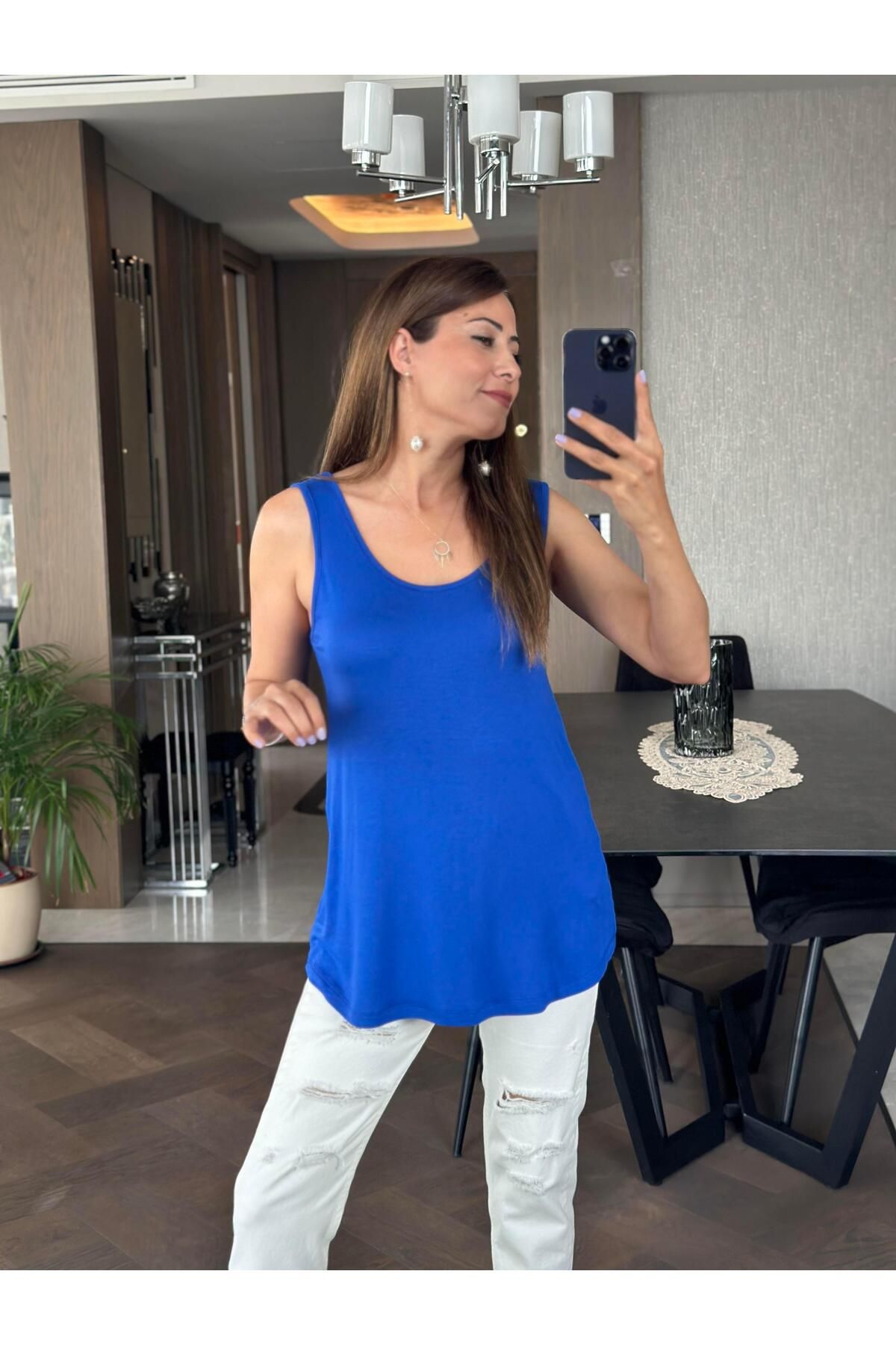 Forlady Butik Saks Askılı Eteği Oval Oversize Kadın Bluz