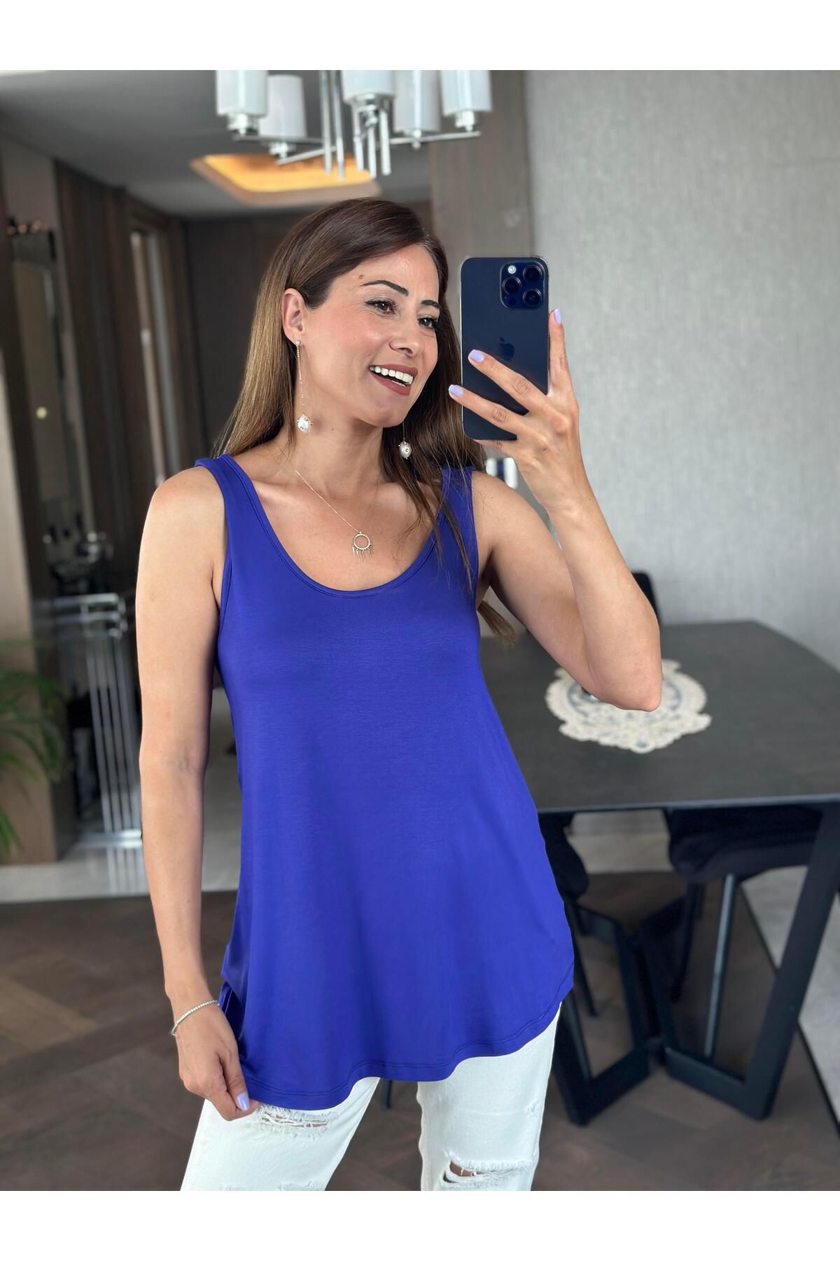 Forlady Butik Mor Askılı Eteği Oval Oversize Kadın Bluz