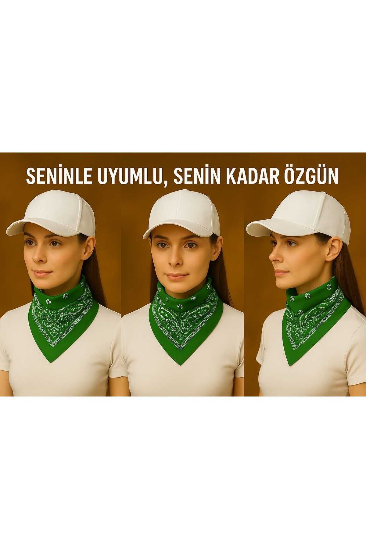Bandana Unisex - Beyaz Kasket Spor Şapka + Renk Seçenekli % 100 Pamuk Paisley Desenli Fular Seti