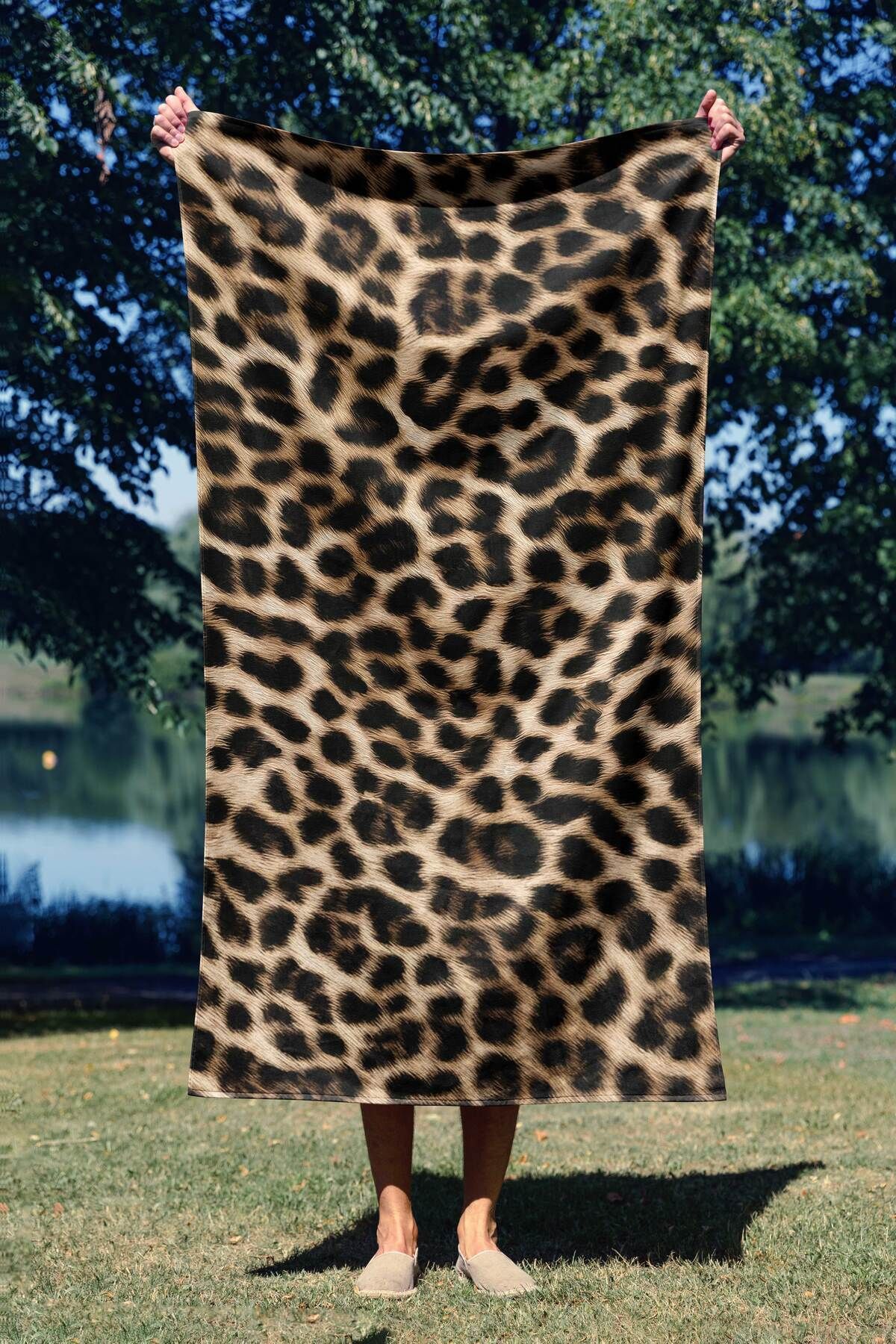 ASDİVA-Leopard Pattern Digital Printed Beach Towel 75X150 1