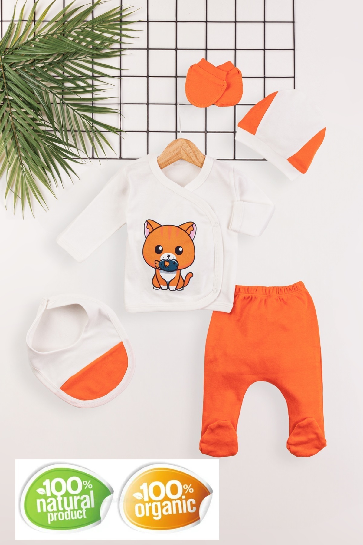 Pimadyo yenidoğan bebek hastane çıkışı 5li set 100% pamuk organik kumaş ekstra yumuşak doku fotoğrafı 2 (önizleme)