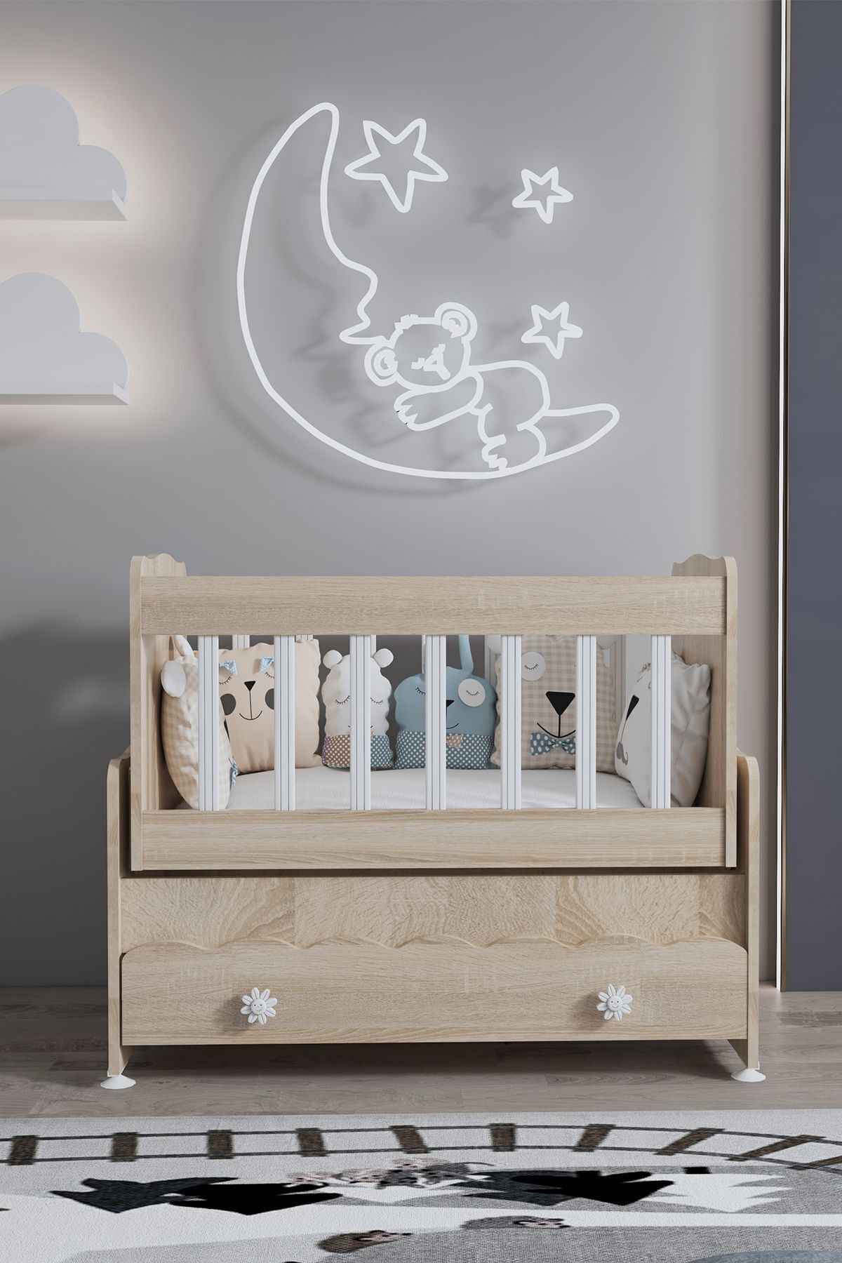ardilla furniture Beşik Çekmeceli Sallanır Anne Yanı Ahşap Bebek Beşiği Sonoma fotoğrafı 2 (önizleme)