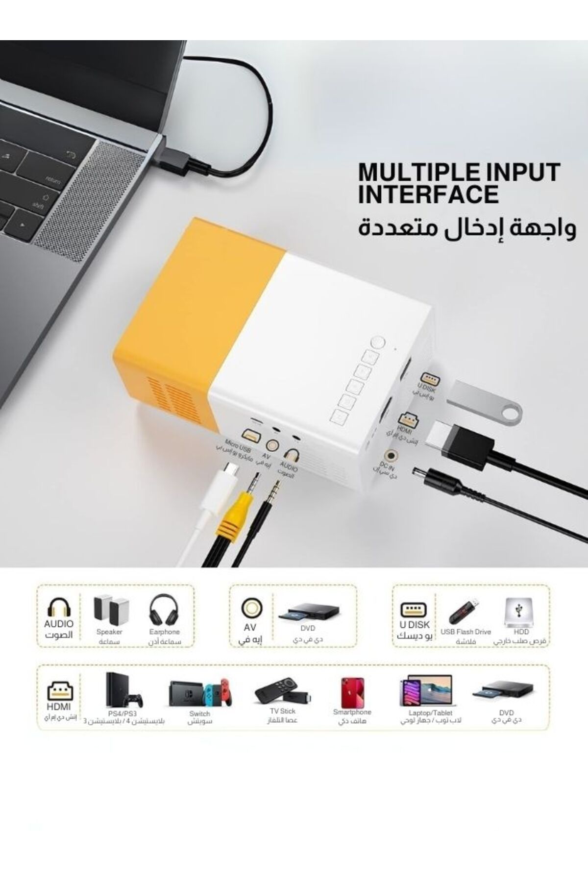EGG-Smart Mini Projector High Resolution Projector 1080p Universal Compatble Ps5/iphone/android/hdmi/usb 3