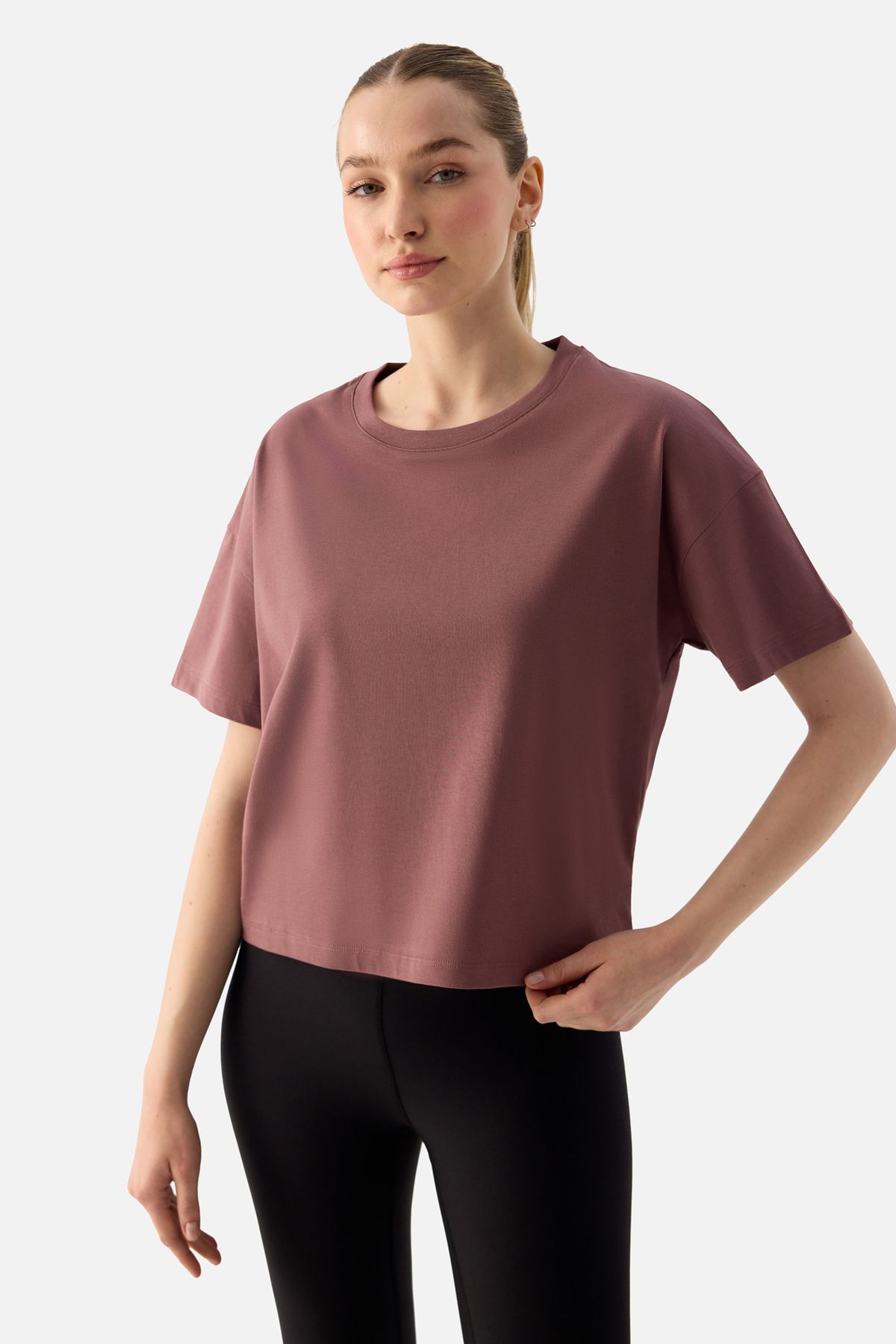 Superstacy Noya Kısa Oversize Koyu Gül Tişört