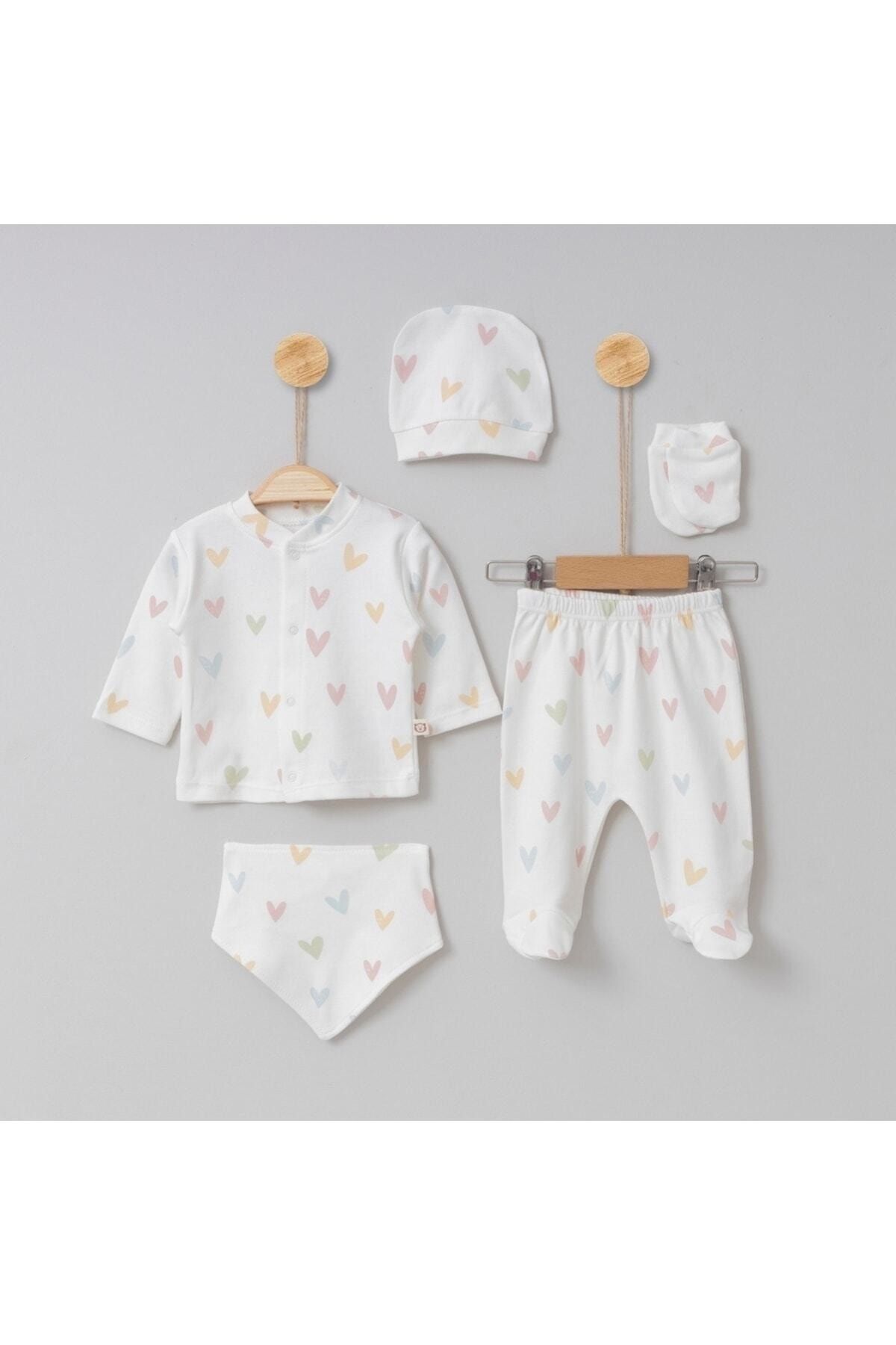 Wity Baby Kız Bebek Yenidoğan %100 Pamuk 5 Li Kalp Desenli Hastane Çıkışı fotoğrafı 2 (önizleme)
