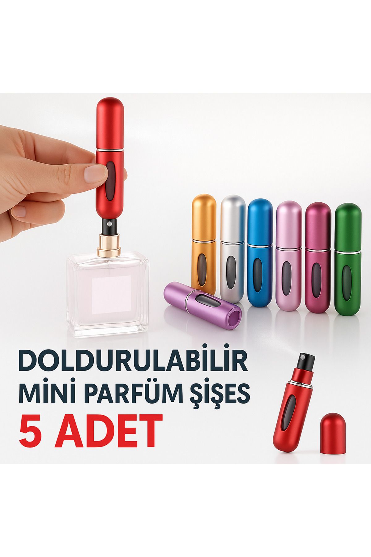 ANI OFİS KIRTASİYE A K Doldurulabilir Mini Parfüm Şişesi 5ml - Taşınabilir Sprey Şişe (5 Adet) Sprey Uçlu