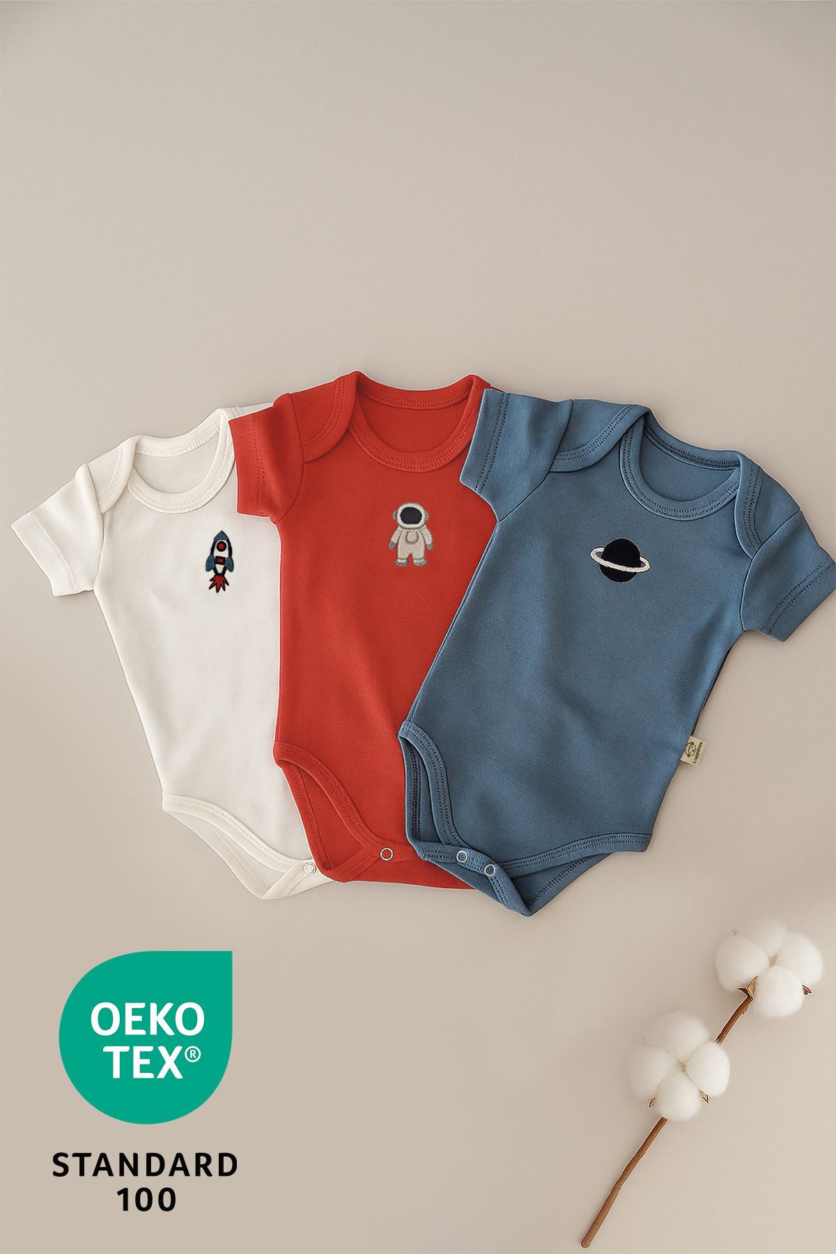 Luppinos Space 3lü %100 Pamuk Nakışlı Bebek Body Set