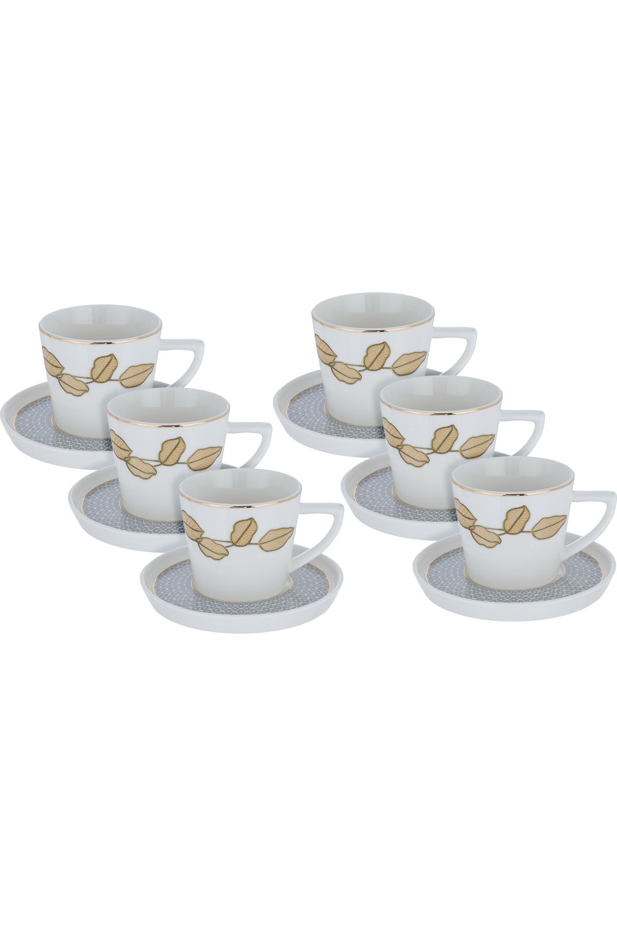 Alsaif Gallery-A set of white porcelain coffee cups with a golden leaf pattern and saucer, 12 pieces 1