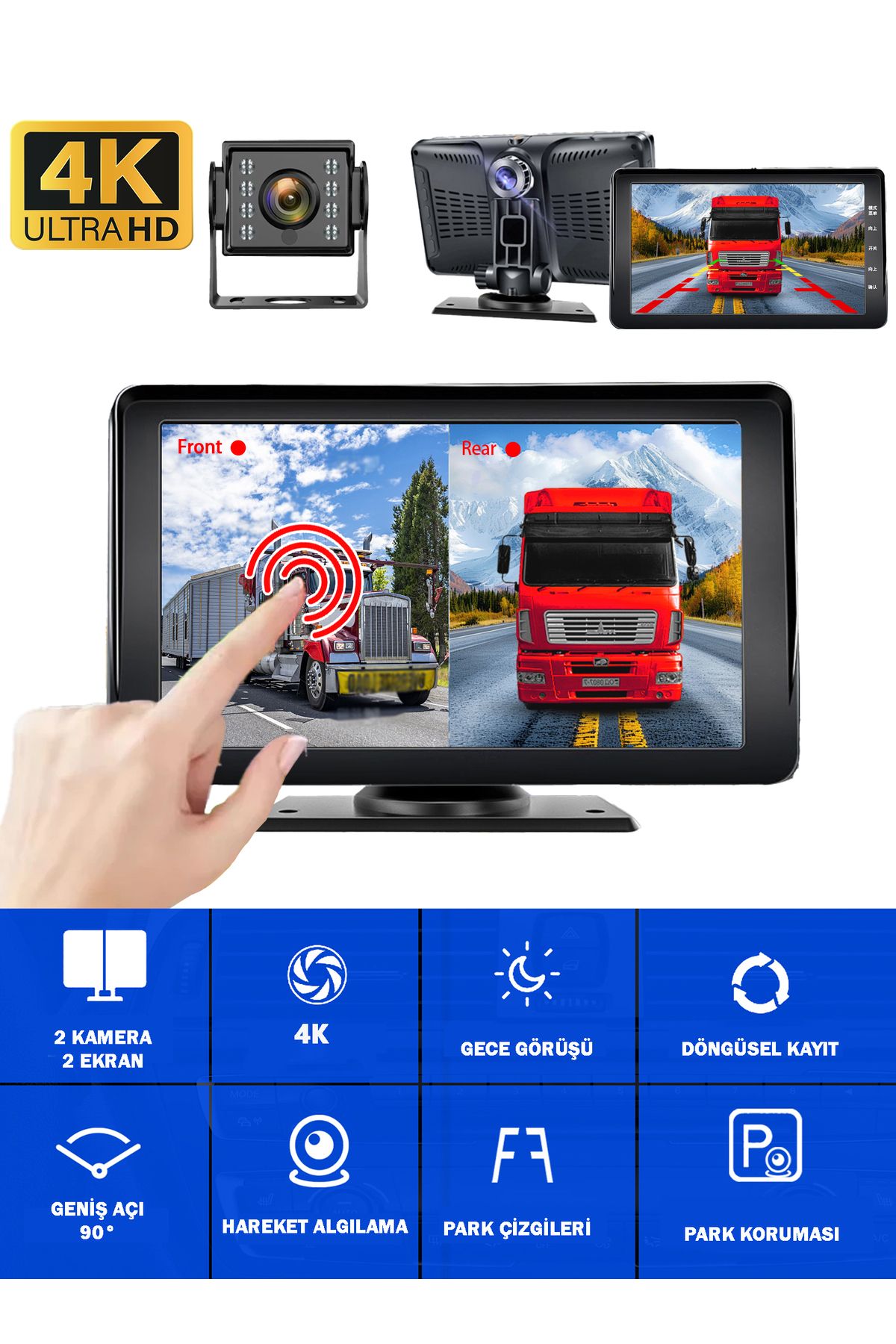 Venas 7 İNÇ DOKUNMATİK EKRANLI ÇİFT KAMERALI 1080p uLTRA HD KABLOSUZ ARAÇ KAMERASI