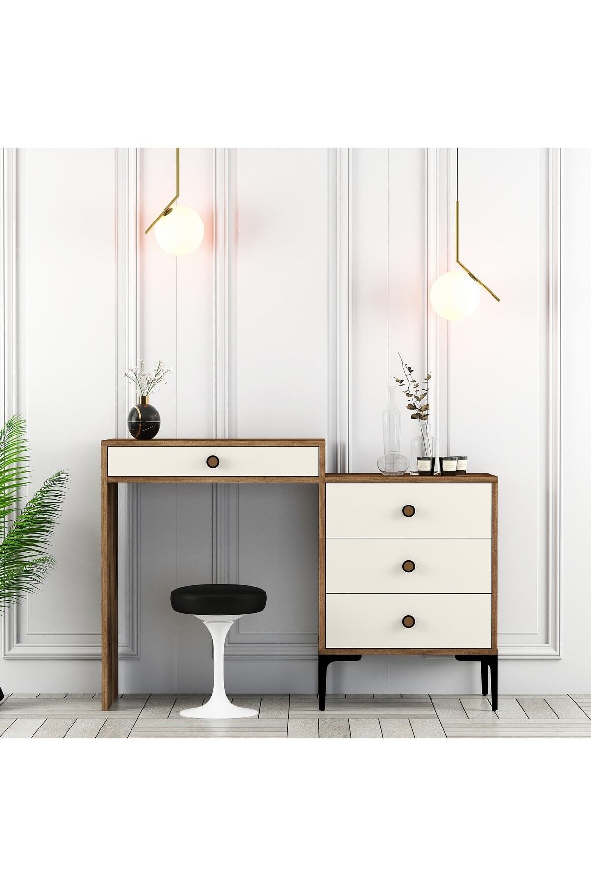 Variant Lisbon Dresser with Makeup Table - Walnut / Cream