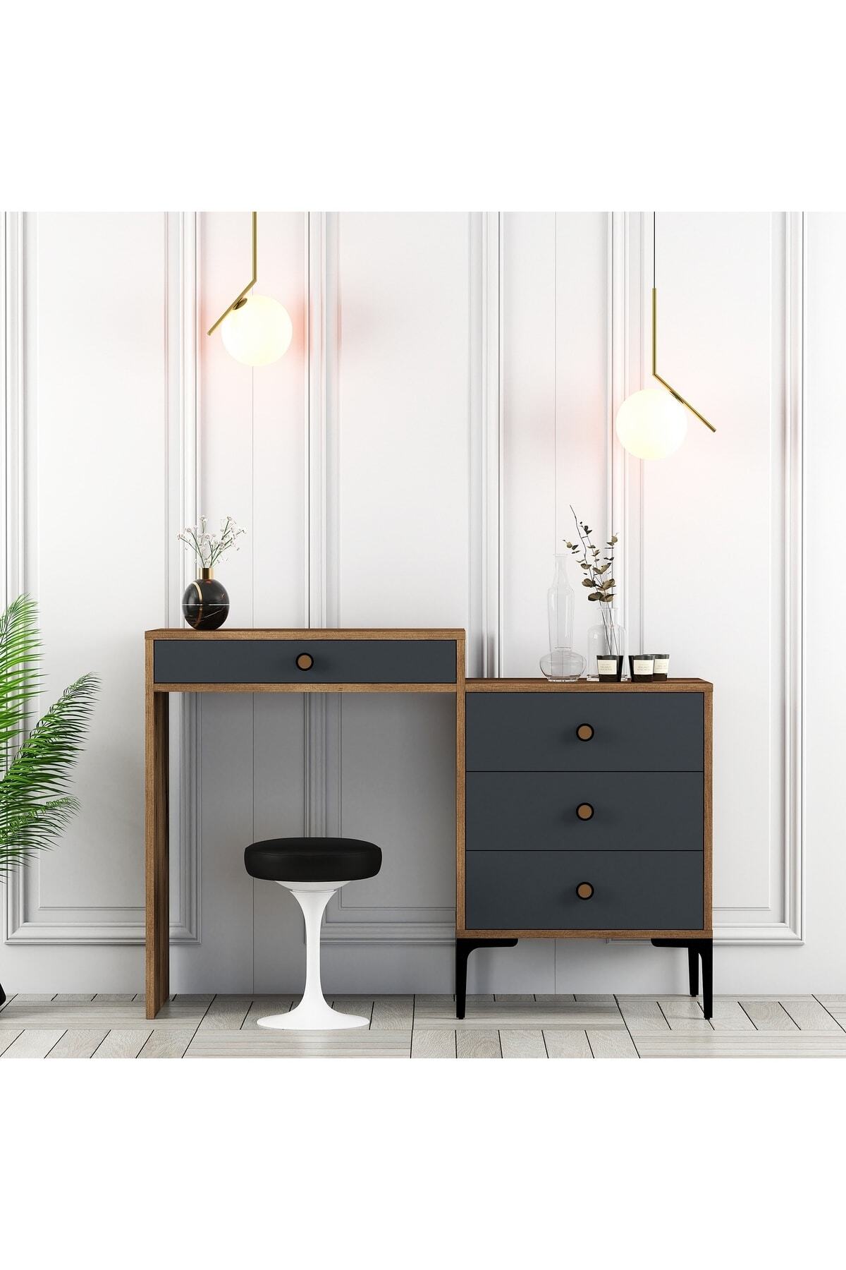 Variant Lisbon Dresser with Makeup Table - Walnut / Anthracite