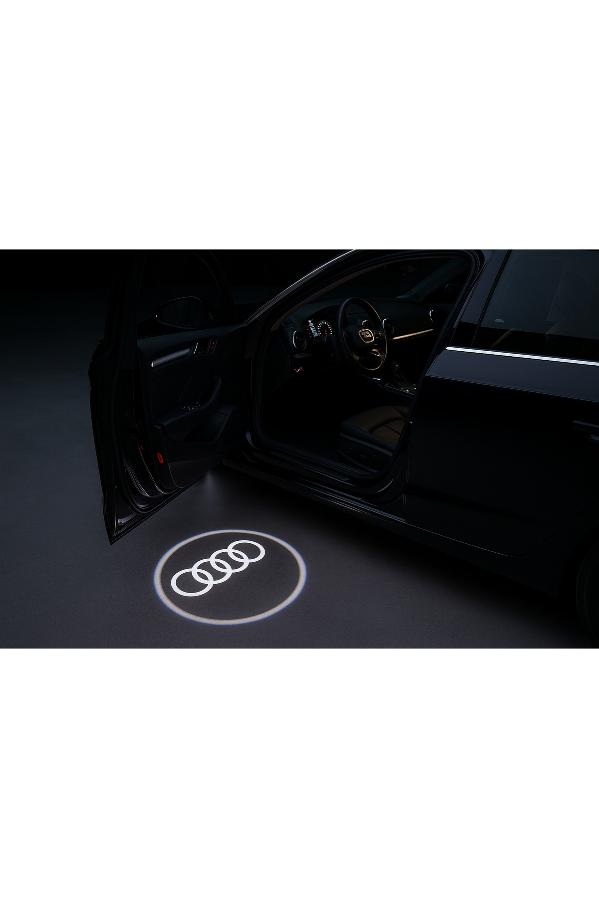 Genel Markalar Audi 2 Adet Araçlar Için Pilli Yapıştırmalı Mesafe Sensörlü Kapı Altı Led Logo / Projektör