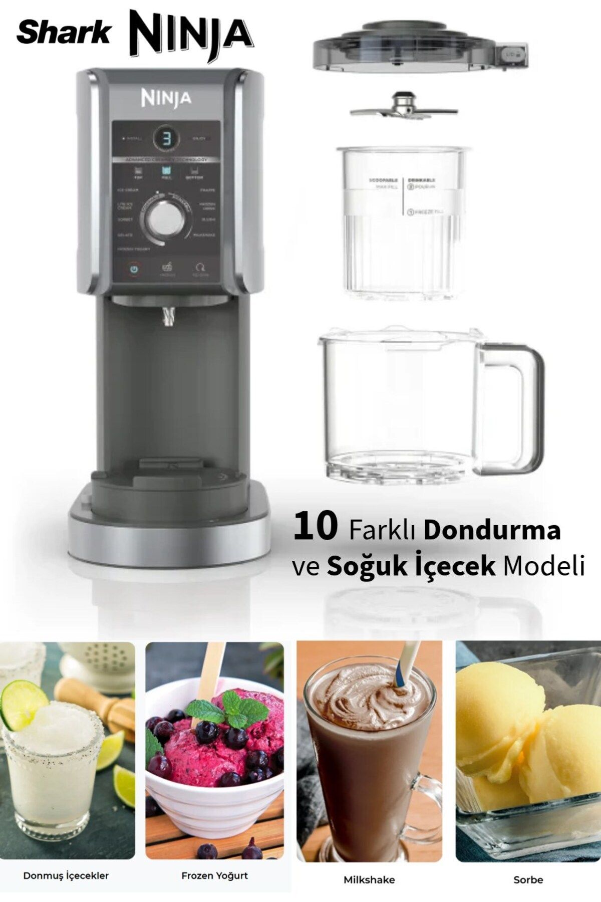 NINJA 10 Farklı Ürün 1 Arada Gelato, Sorbe, Milkshake, Mix In, Frappe özellikli Dondurma Makinesi